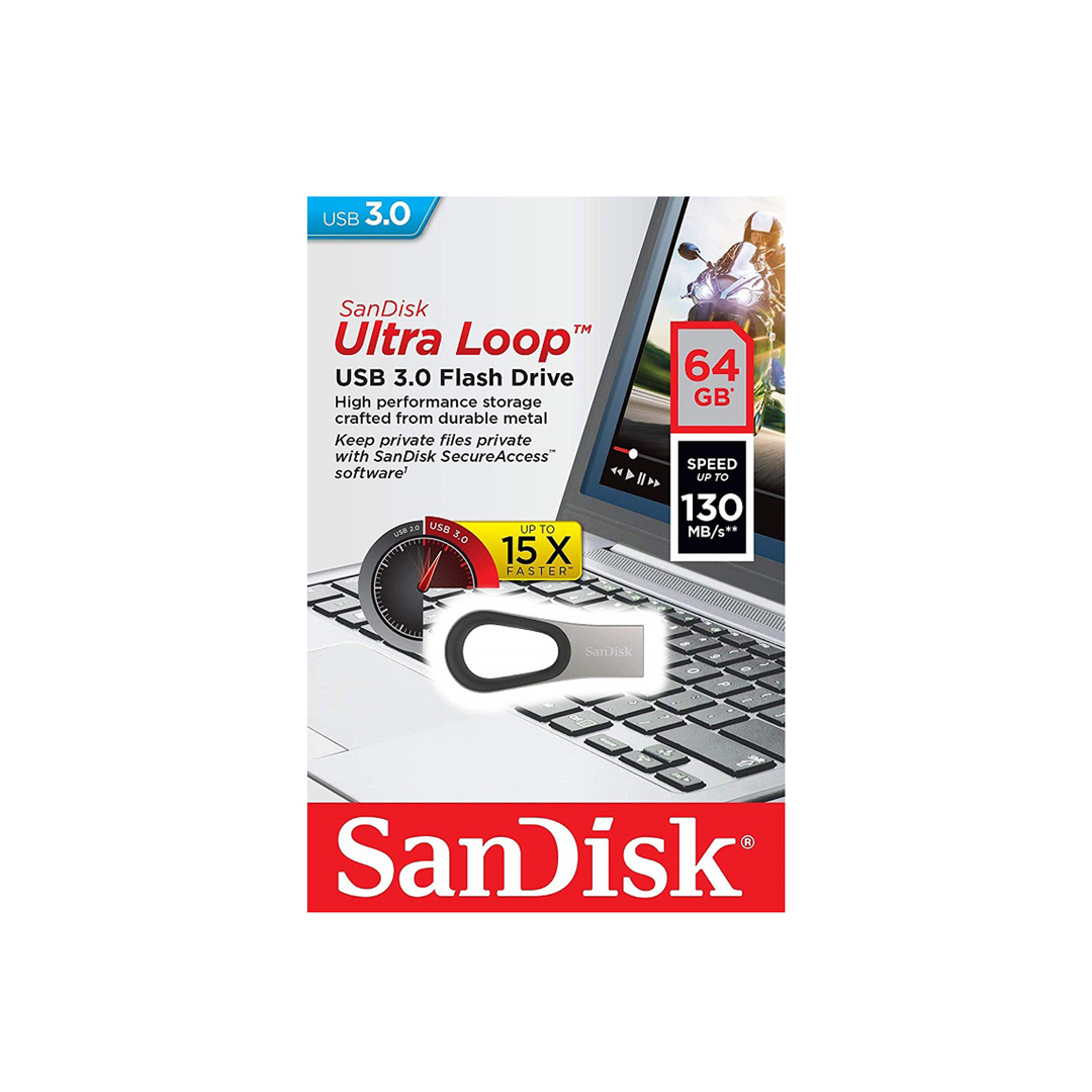 USB SanDisk Ultra Loop USB 3.0 Flash Drive, CZ93 64GB, USB3.0, Stylish,  Fast and Metalic design SDCZ93-064G-G46