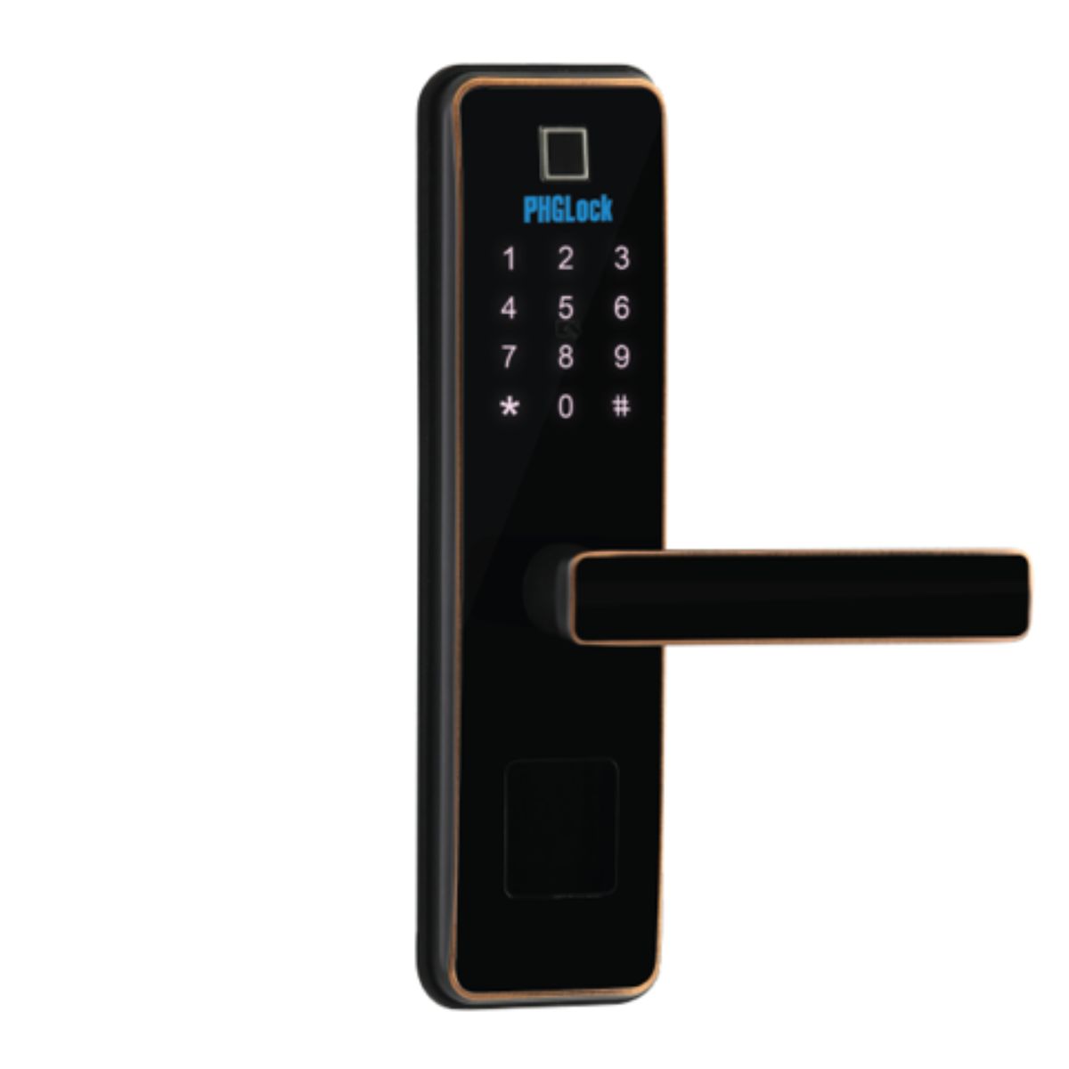 Khóa cửa phòng ngủ thẻ MI, mật mã, vân tay, chìa khóa cơ PHGLock FP6011 (Korea)