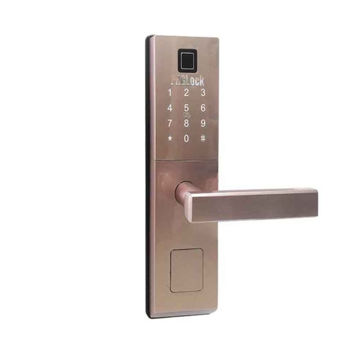 Khóa cửa phòng vân tay PHGLock FP6021 màu Amber Silver, dùng thẻ MI, mật mã, vân tay và chìa khóa cơ 
