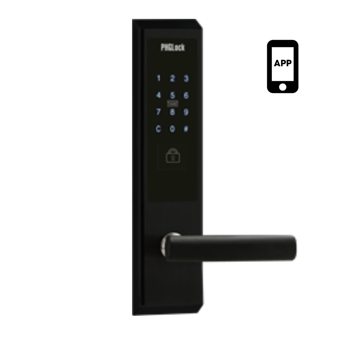 Khóa cửa điện tử smart lock PHGLock KR7203 thẻ MI, mật mã và chìa khóa cơ (Tùy chọn APP, màu đen)