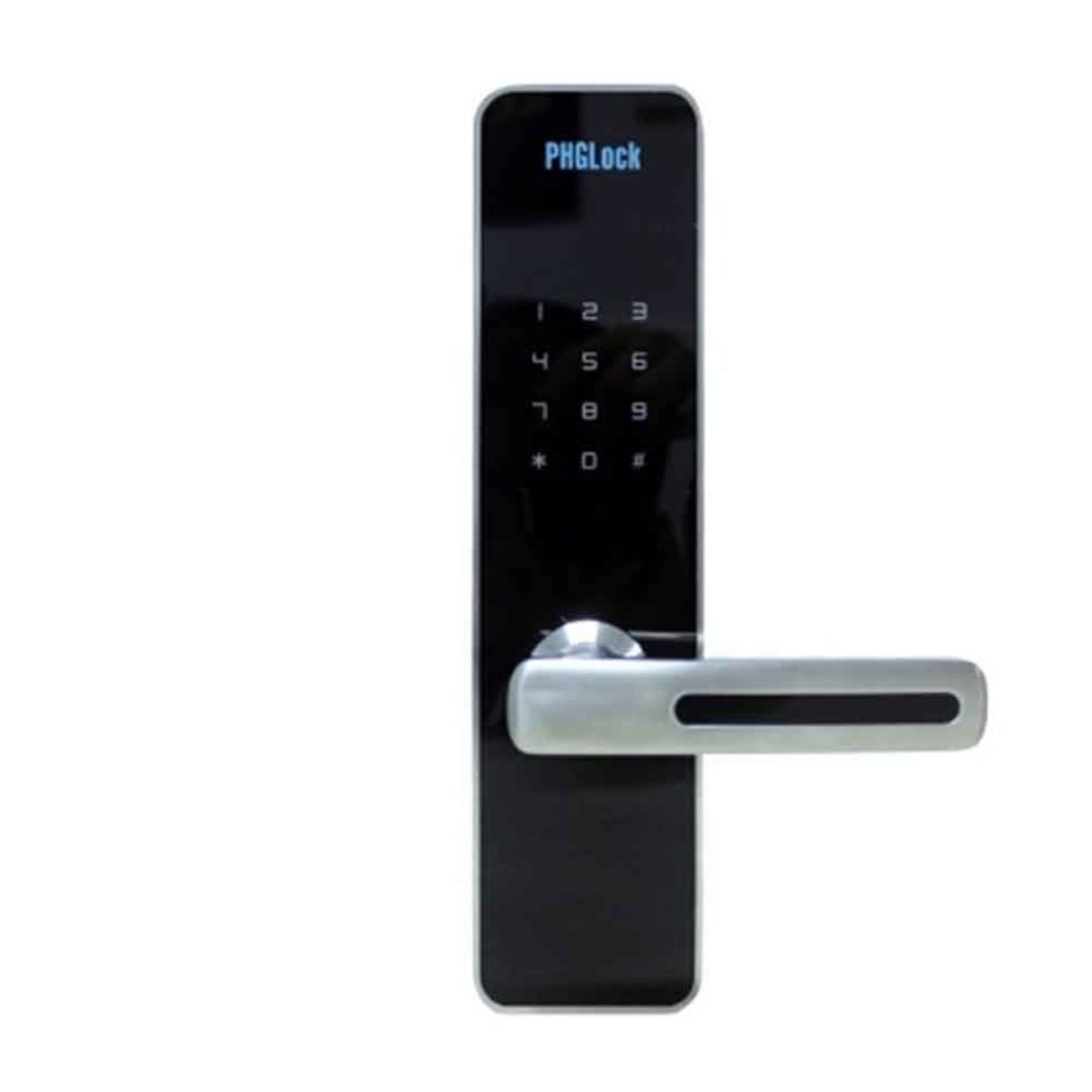 Khóa cửa tay gạt cho căn hộ, nhà phố PHGLock KR7153 màu bạc thẻ MI, mật mã và chìa khóa cơ