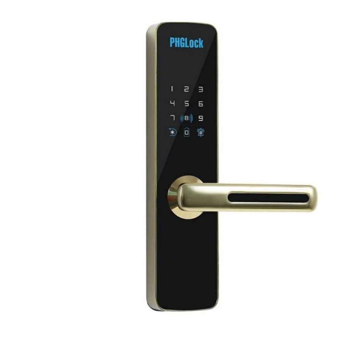 Khóa cửa tay gạt cho căn hộ, nhà phố PHGLock KR7153 màu vàng, thẻ MI, mật mã và chìa khóa cơ