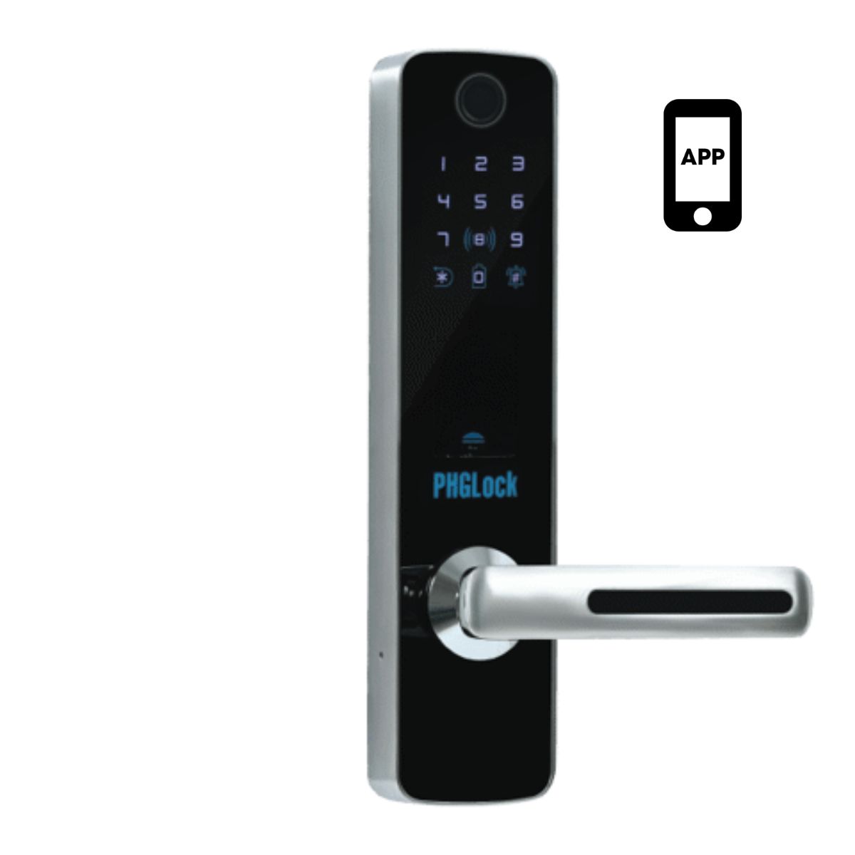 Khóa cửa vân tay thông minh cho căn hộ PHGLock FP7155 dùng thẻ MI, mật mã, vân tay và chìa khóa cơ (Tùy chọn APP)