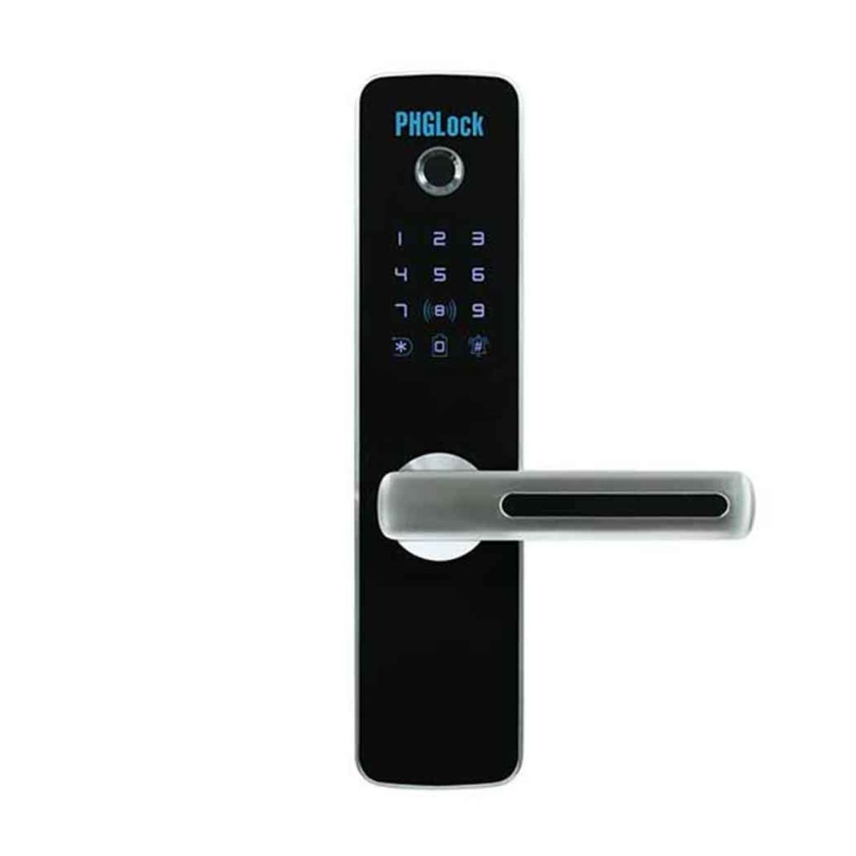 Khóa cửa vân tay tùy chọn thêm Remote PHGLock FP7153 màu bạc 256 thẻ MI, 256 mật mã, 100 vân tay và chìa khóa cơ