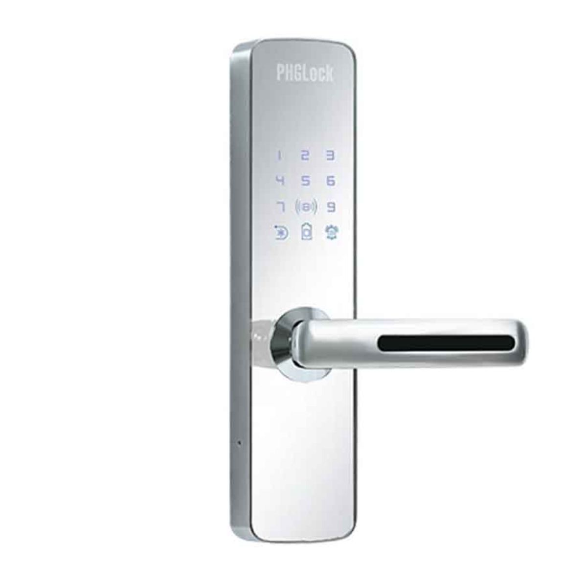 Khóa cửa vân tay cho căn hộ PHGLock FP7153 mica gương màu bạc 256 thẻ MI, 256 mật mã, 100 vân tay, chìa khóa cơ ( tùy chọn remote )