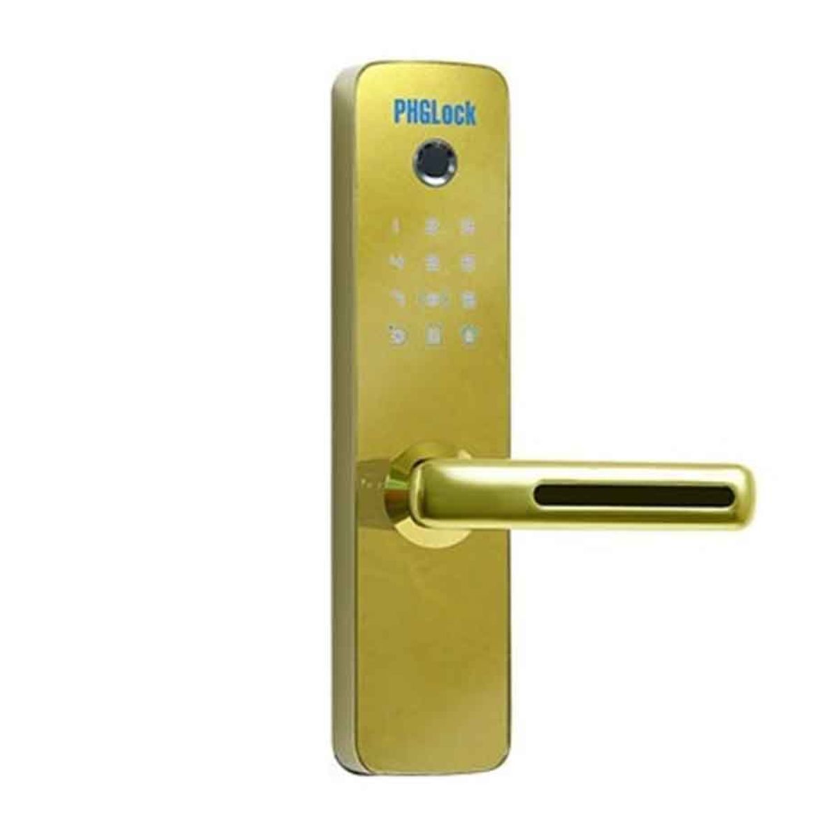 Khóa cửa vân tay cho căn hộ PHGLock FP7153 mica gương màu vàng 256 thẻ MI, 256 mật mã, 100 vân tay, chìa khóa cơ