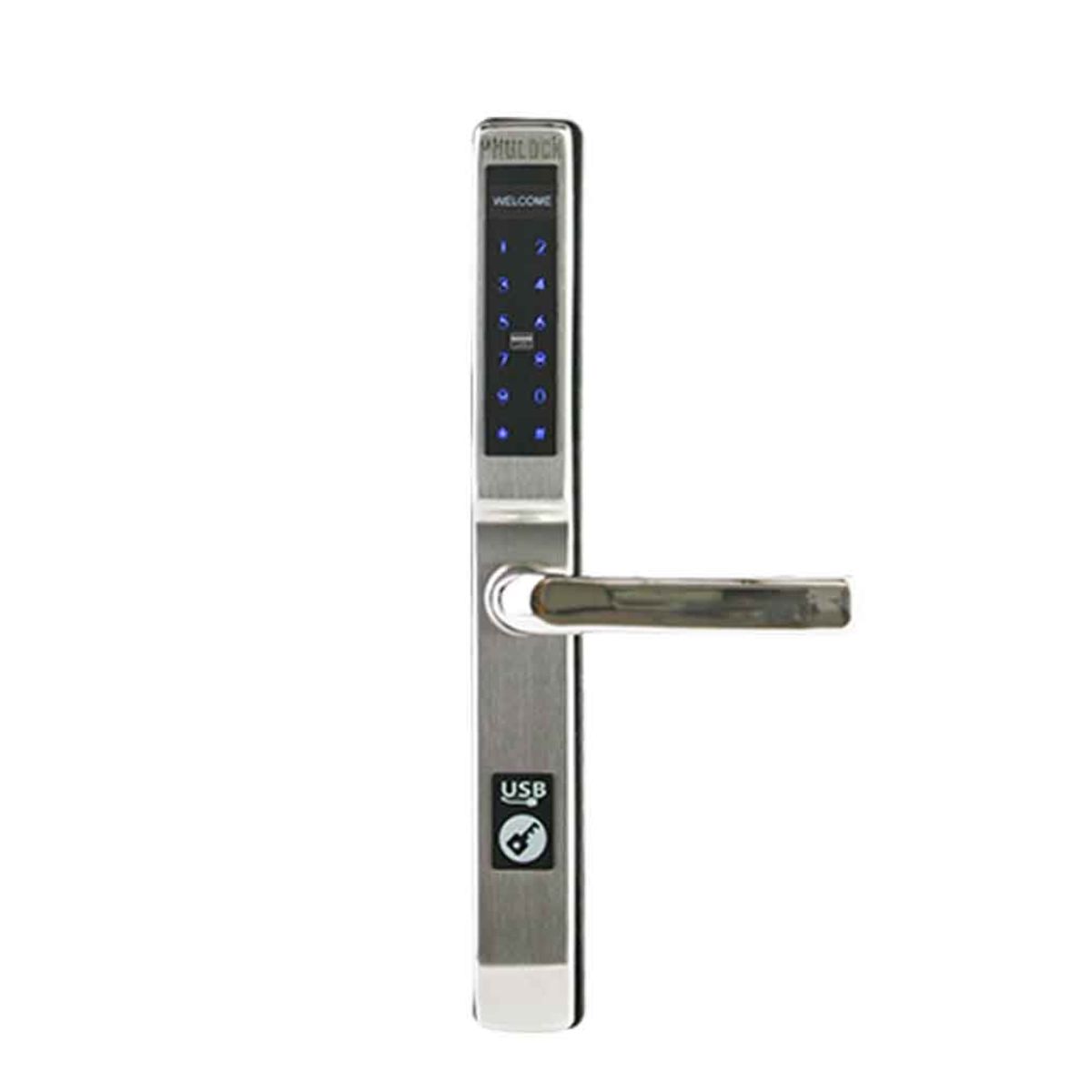 Khóa cửa nhôm thẻ MI, mật mã và chìa khóa cơ PHGLock FR5293 màu bạc