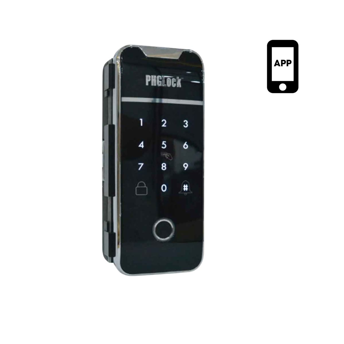 Khóa vân tay cho cửa kính lùa hoặc đẩy PHGLock FG6001 mở khóa bằng APP 200 thẻ MI, 150 mật mã, 150 vân tay, chìa khóa cơ 