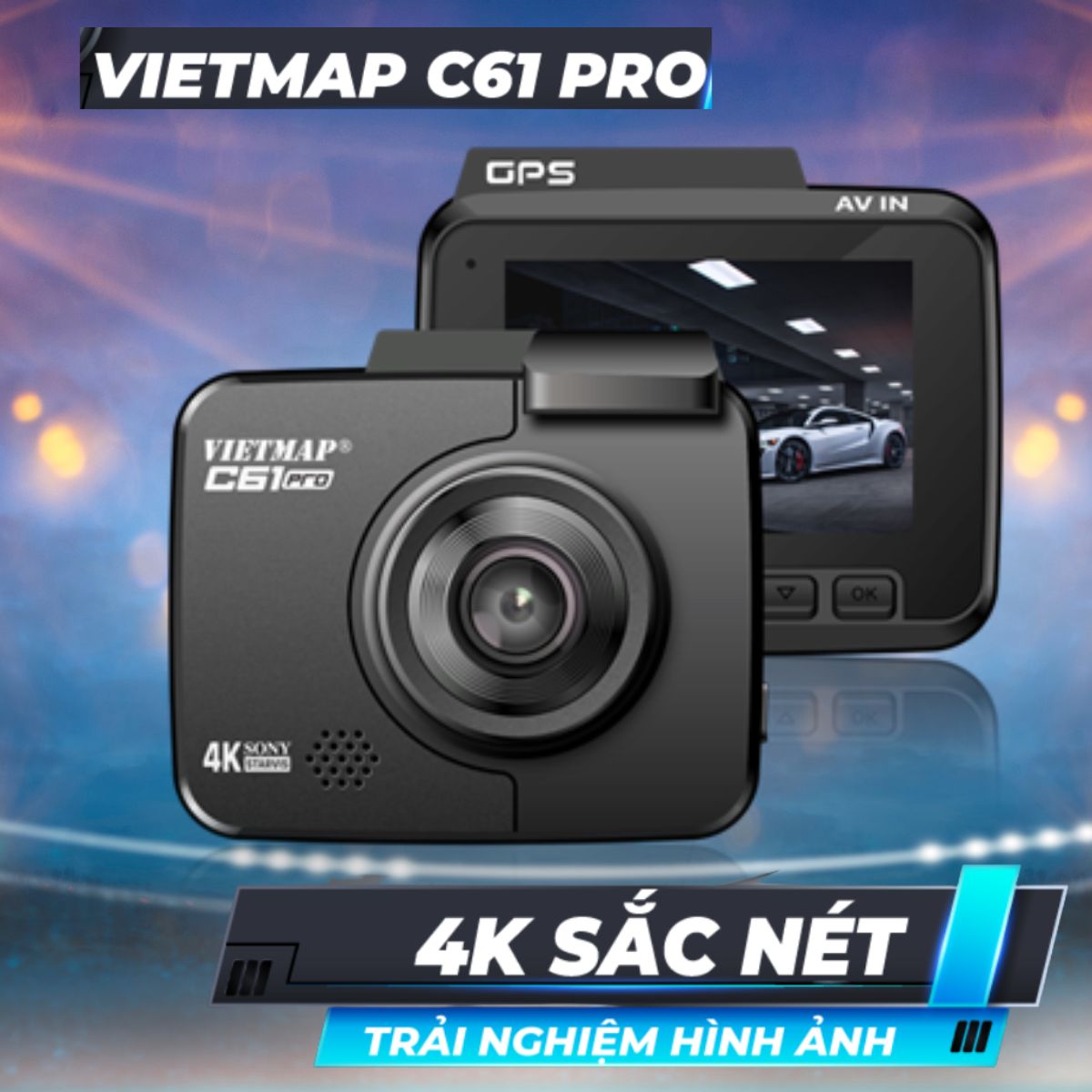 Camera hành trình 4k Vietmap C61 Pro cảnh báo tốc độ, camera giao thông, wifi truyền dữ liệu qua smartphone