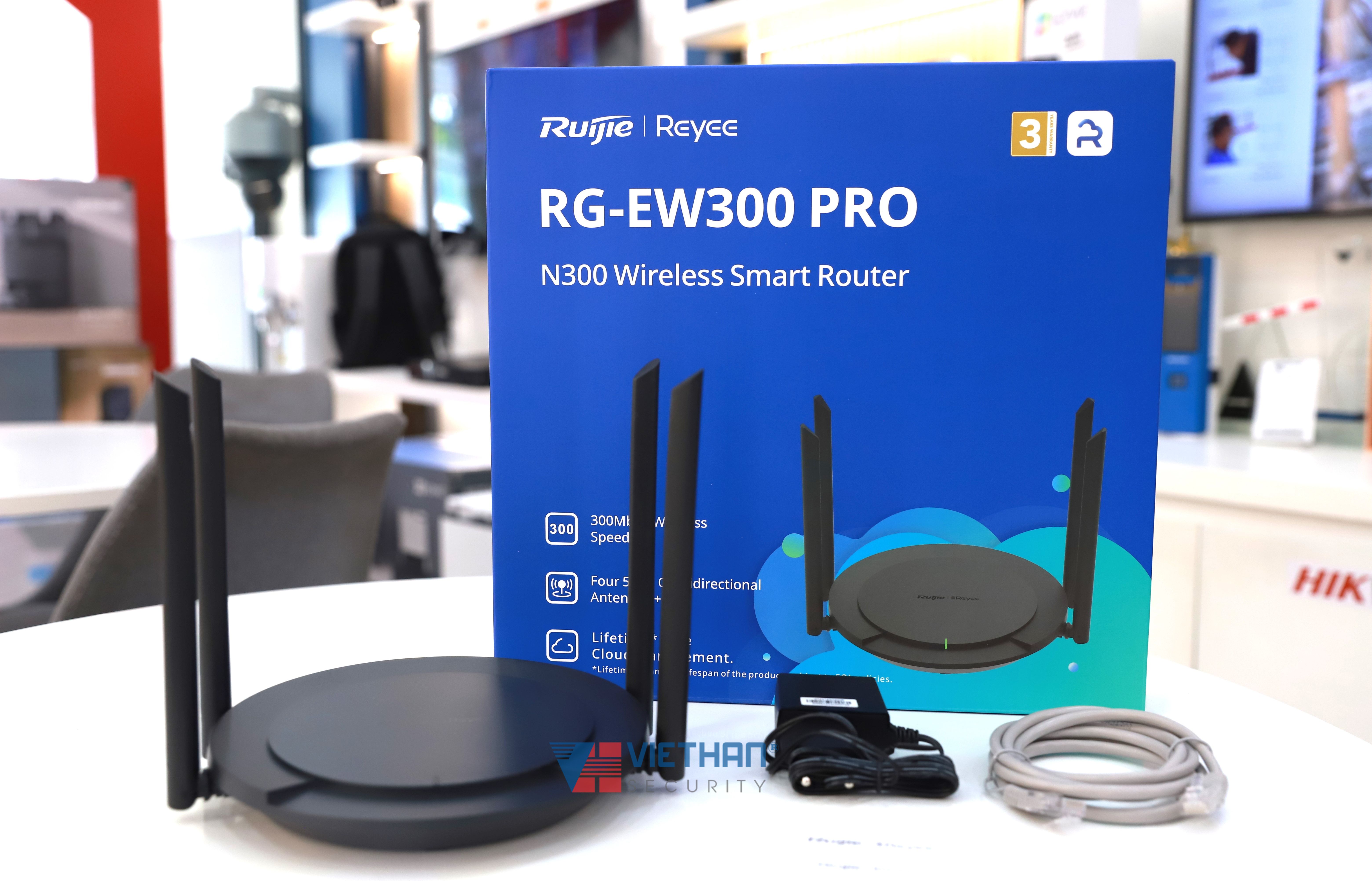 Thiết bị phát wifi Ruijie Reyee RG-EW300 PRO, 300Mbps, băng tần 2.4GHz, phù hợp cá nhân, gia đình