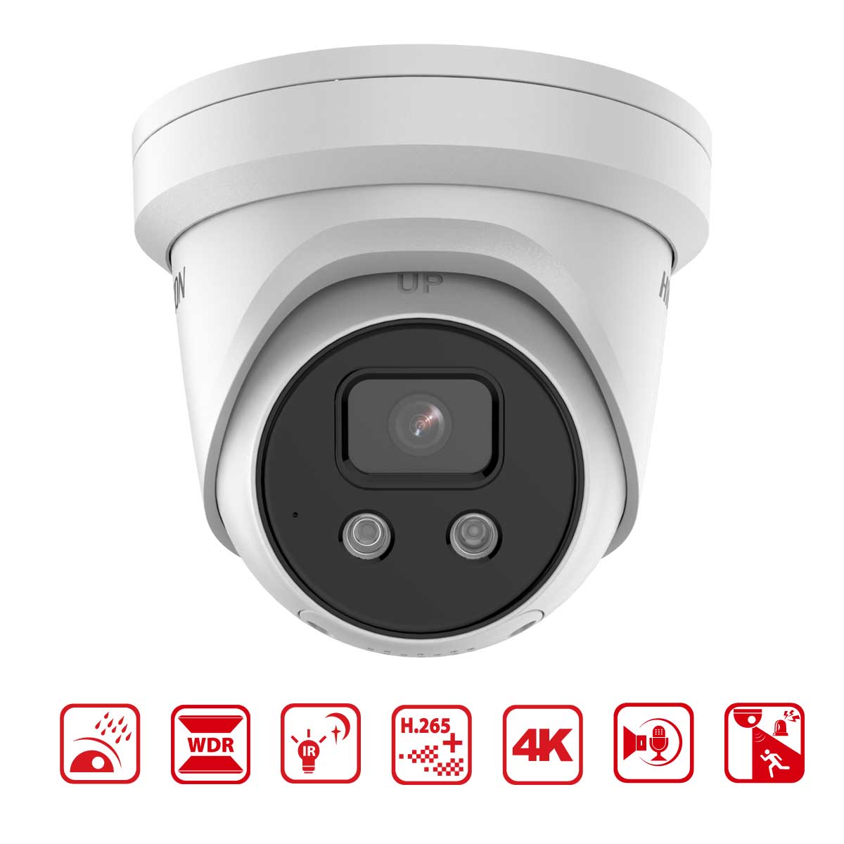 Camera IP Accusense dome ốp trần chống báo động giả Hikvision DS-2CD2386G2-ISU/SL 8MP, hỗ trợ đèn và còi báo động