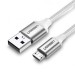 Cáp sạc nhanh Micro USB Ugreen 60152 US290 dài 1.5m, màu trắng, mạ niken bện nhôm
