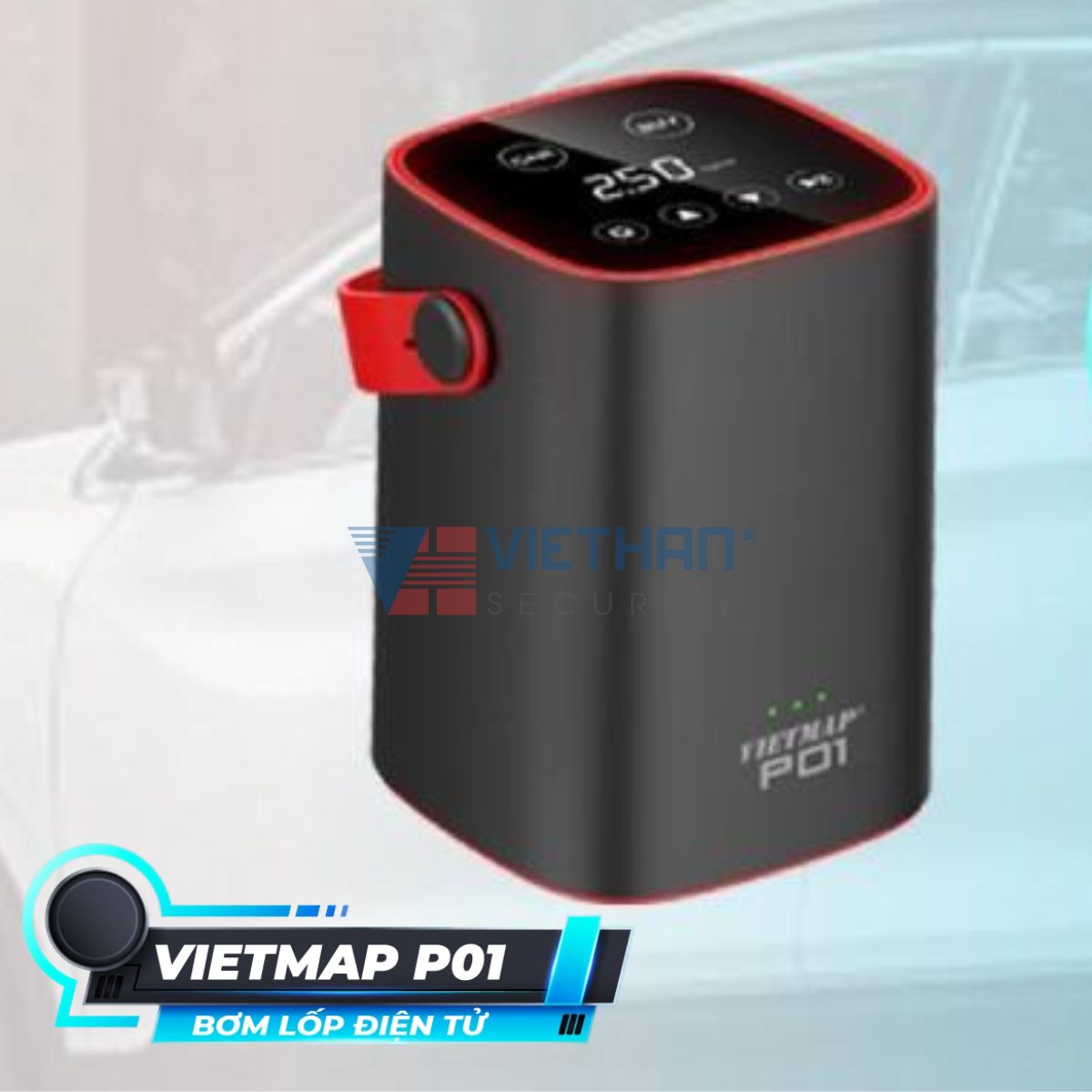 Bơm lốp xe ô tô, xe máy tự động ngắt Vietmap P01 phím cảm ứng bơm điện tử đa năng
