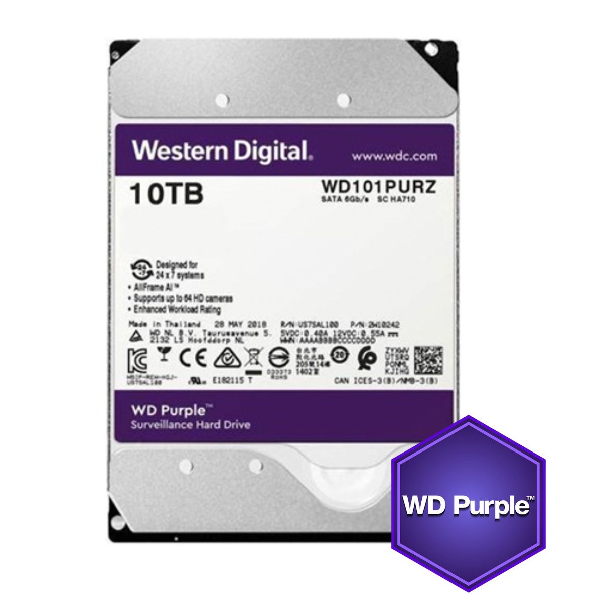 Ổ cứng đầu ghi camera Western WD Purple WD101PURZ 10TB, SATA 3, 6Gb/s, 5400 RPM, 256MB cache