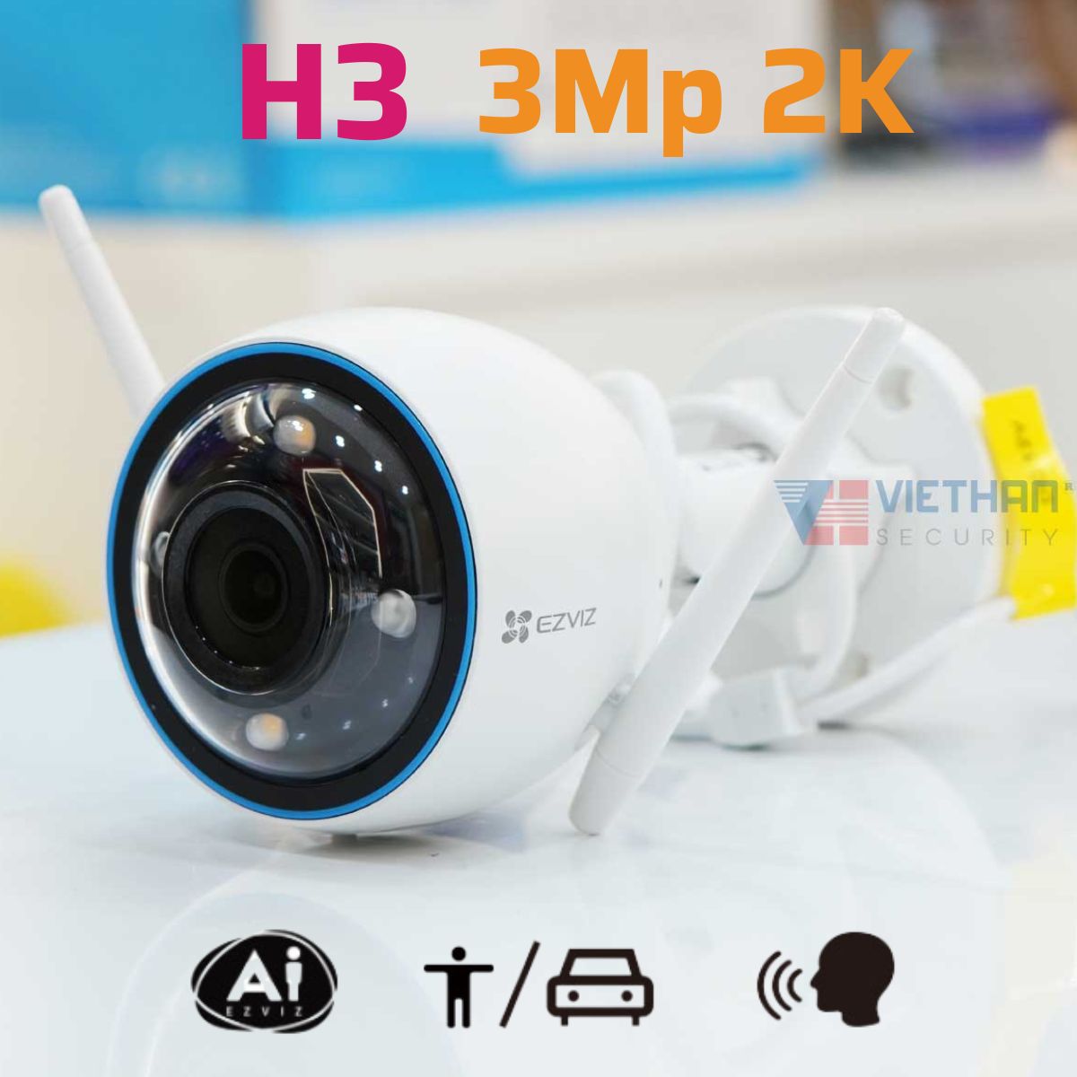 Camera wifi ngoài trời Ezviz CS-H3 2K 3mp, hồng ngoại 30m, đàm thoại 2 chiều