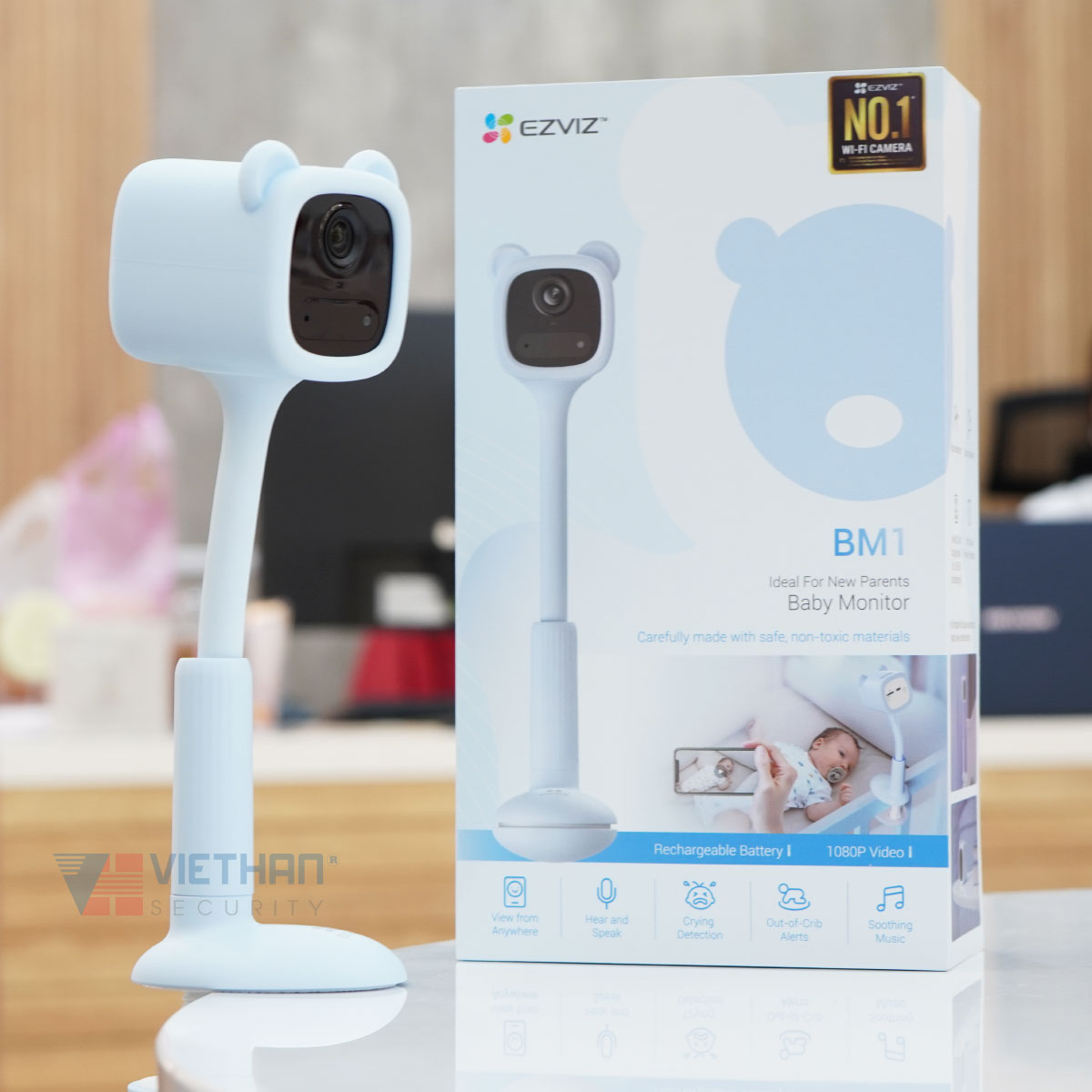 Camera theo dõi em bé thông minh, wifi sử dụng pin sạc Ezviz BM1 màu xanh 2MP 1080P,  đàm thoại 2 chiều, phát hiện tiếng khóc