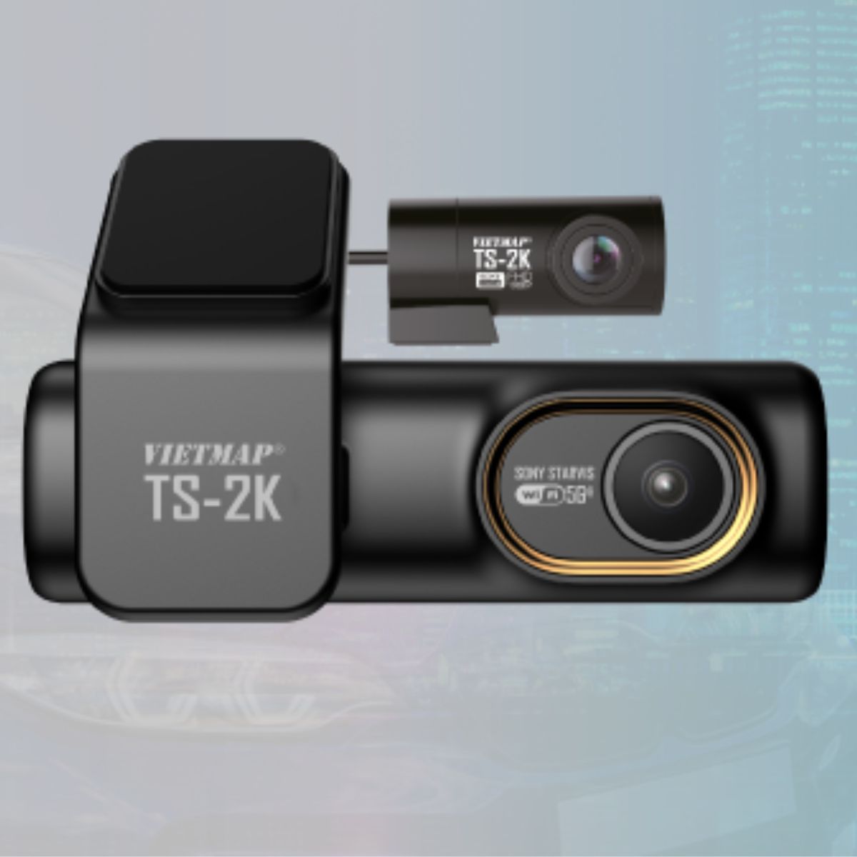 Camera hành trình trước sau phát wifi VIETMAP TS-2K Super HD 2K 1080P, góc rộng 170 độ, GPS tích hợp trong