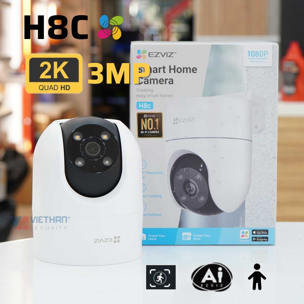 Camera Ezviz H8C 2K 3MP xoay wifi ngoài trời, đèn còi báo động, đàm thoại 2 chiều