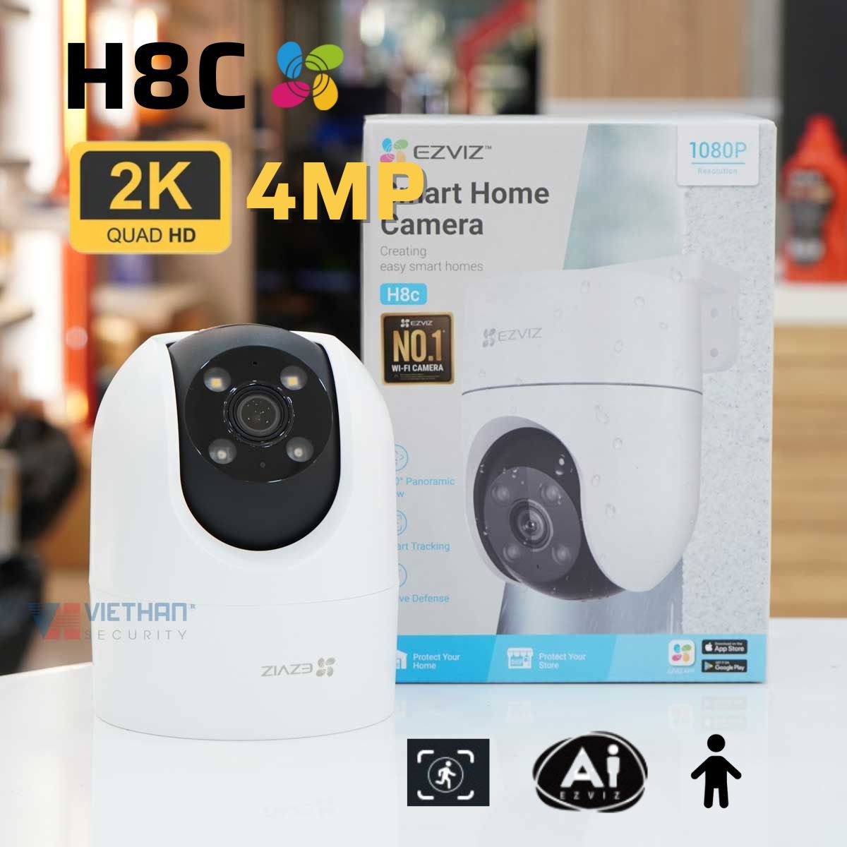 Camera Ezviz H8C 2K 4MP, đèn còi báo động, wifi quay quét ngoài trời