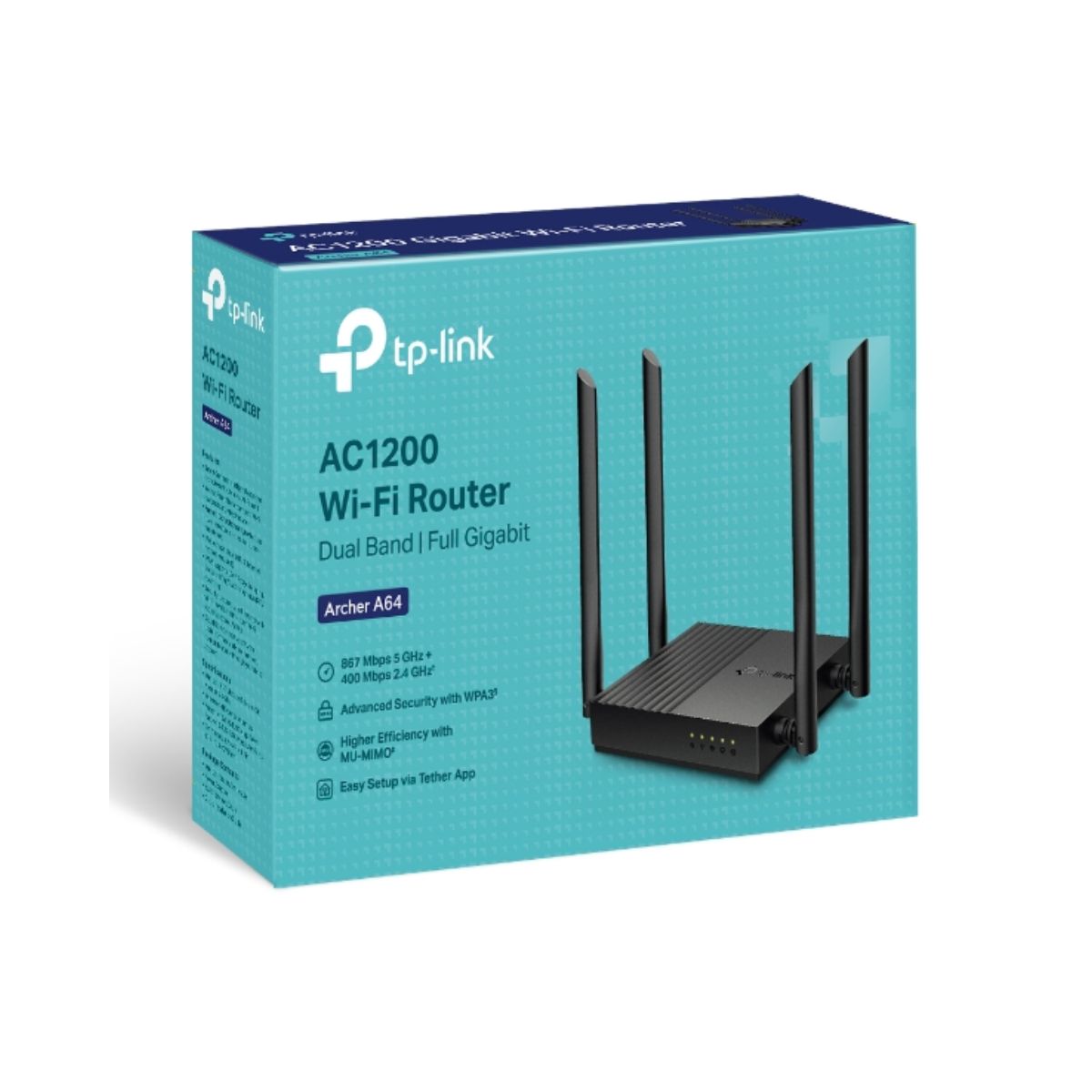 Router wifi AC1200 MU-MIMO TP-Link Archer A64 tốc độ 867 Mbps 5 GHz và 400 Mbps 2.4 GHz