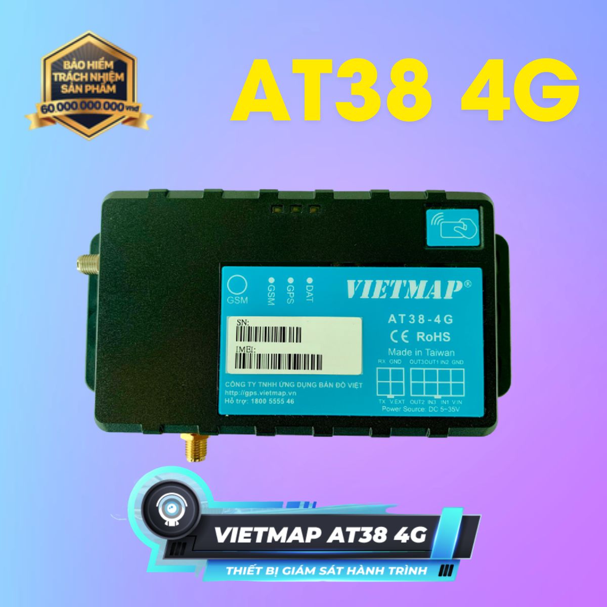Hộp đen giám sát hành trình Vietmap AT38 4G kết nối cảm biến xăng dầu, nhiệt độ, cảm biến mở cửa