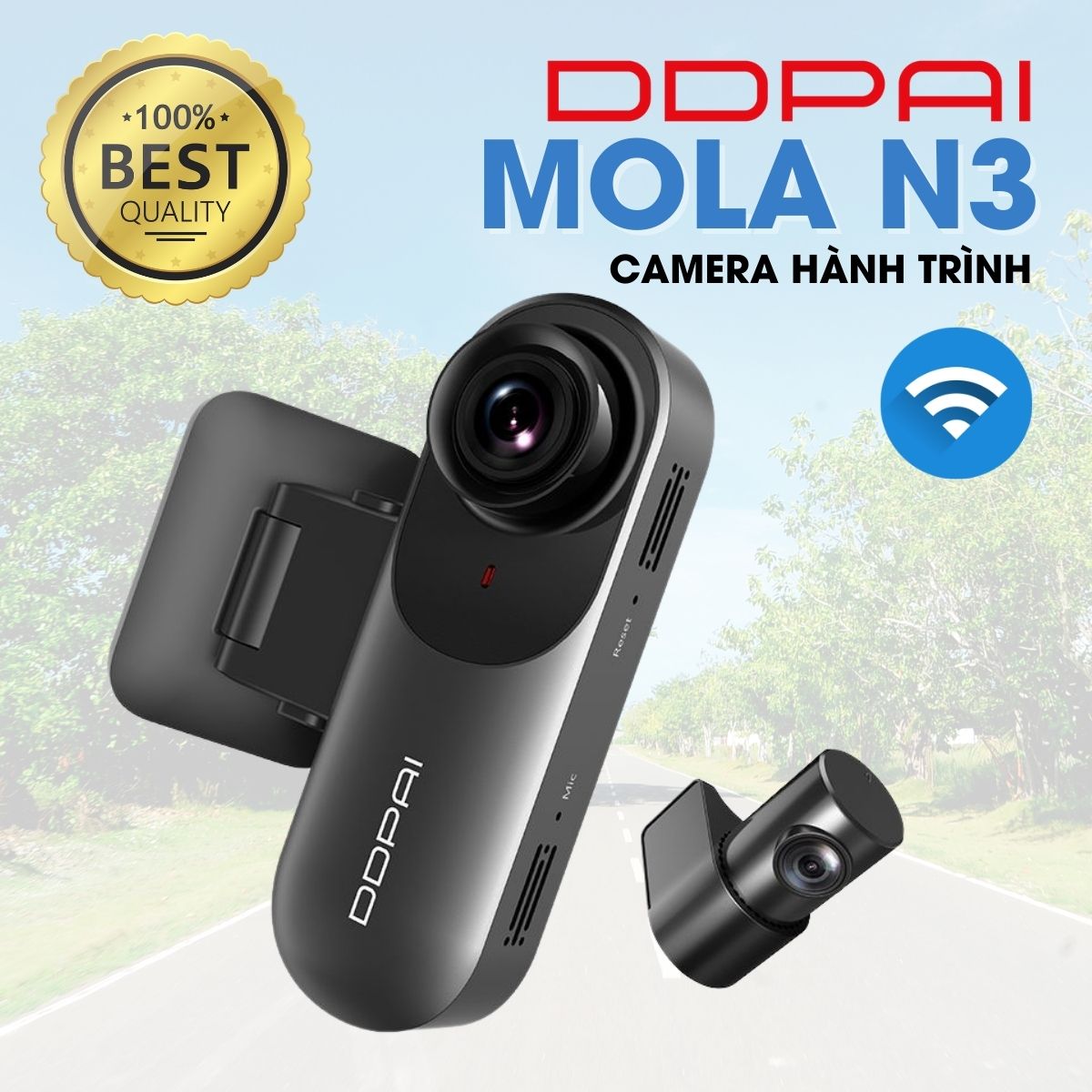 Camera hành trình DDPai Mola N3 1600P 5MP, kết nối wifi thông minh, giám sát đỗ xe 24h