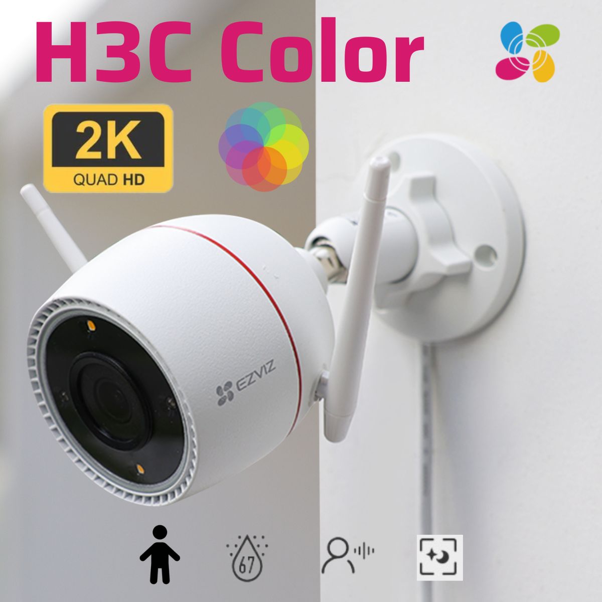 Camera ngoài trời Ezviz H3C 2K 4MP, hồng ngoại 30m, tích hợp mic và loa, phát hiện người