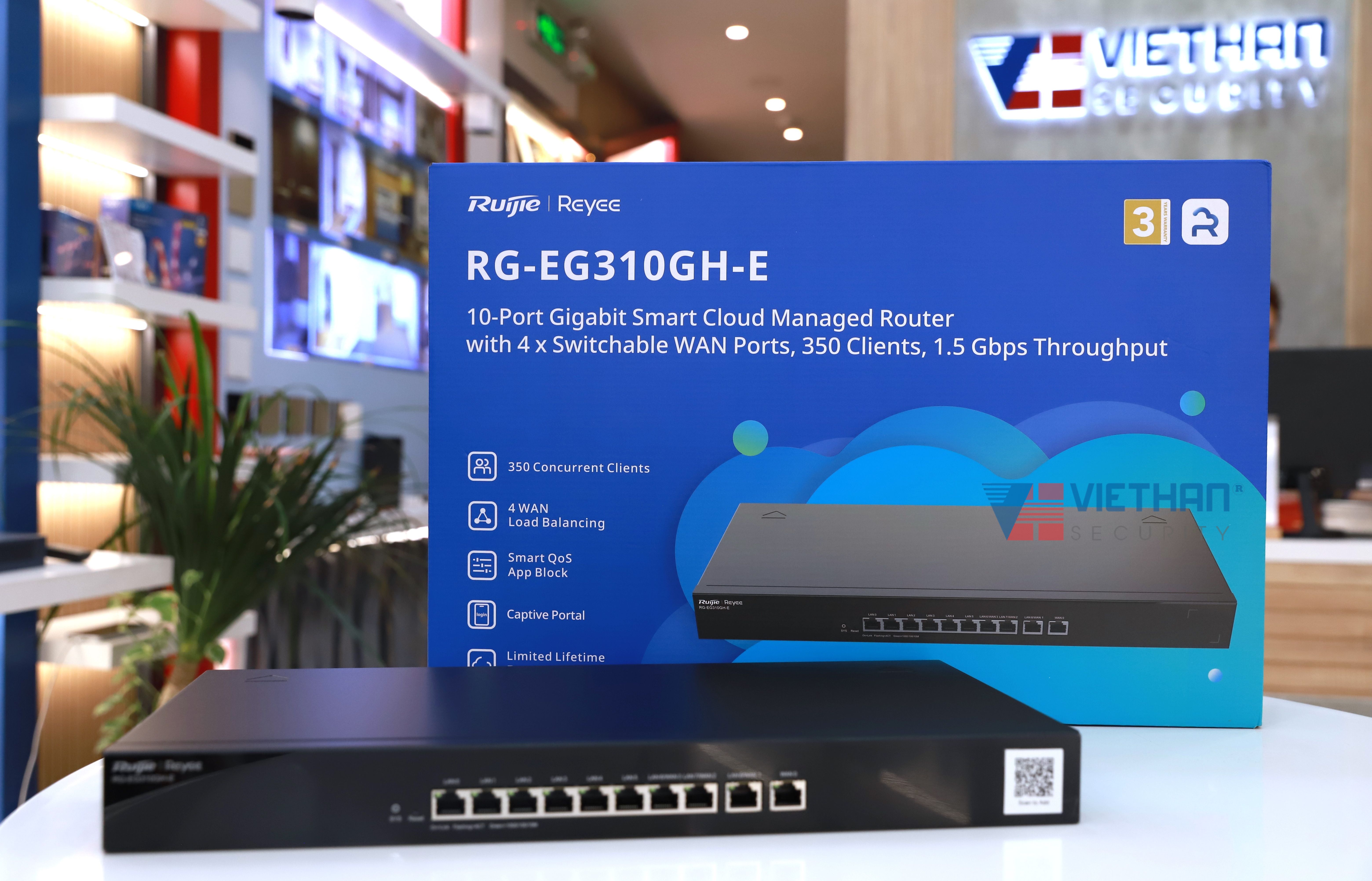 Smart Gateway 10 cổng Ruijie RG-EG310GH-E tốc độ 1.5Gbps, 300 người dùng đồng thời 