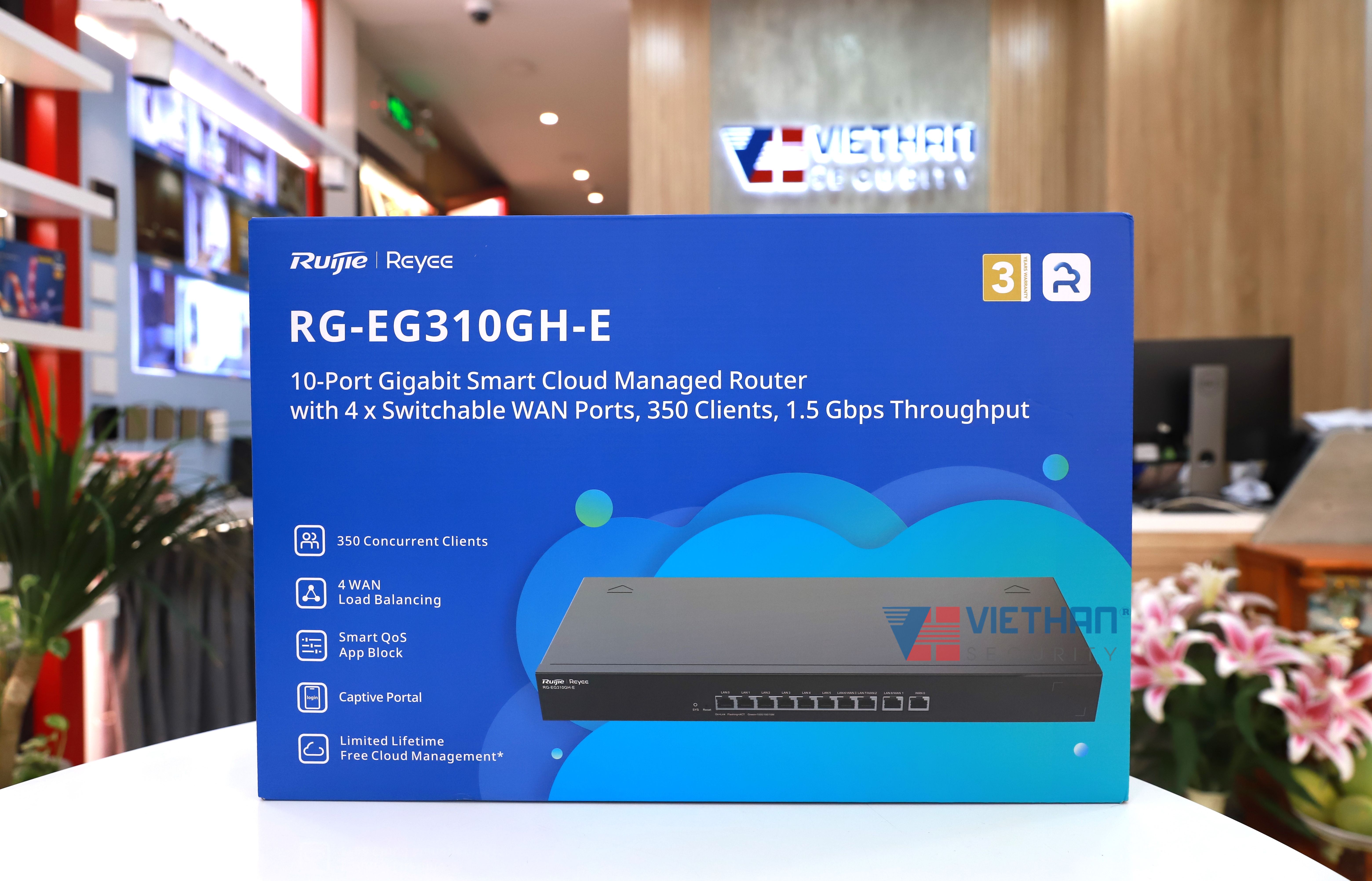Smart Gateway 10 cổng Ruijie RG-EG310GH-E tốc độ 1.5Gbps, 300 người dùng đồng thời 