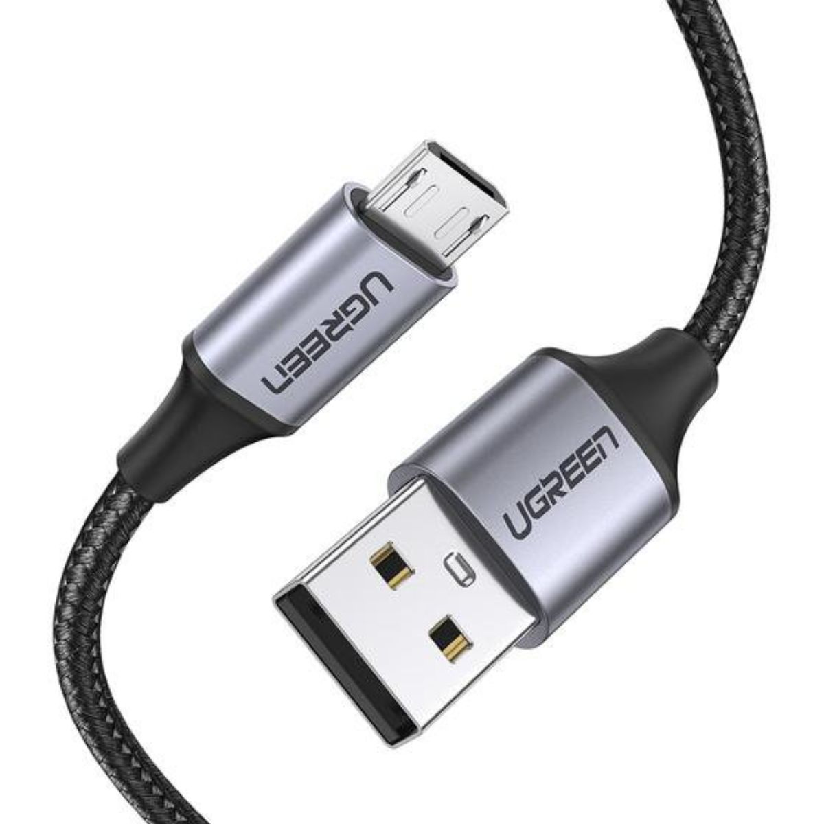 Cáp sạc Micro USB dài 2m Ugreen 60148 US290 màu đen, mạ nikem bện nhôm