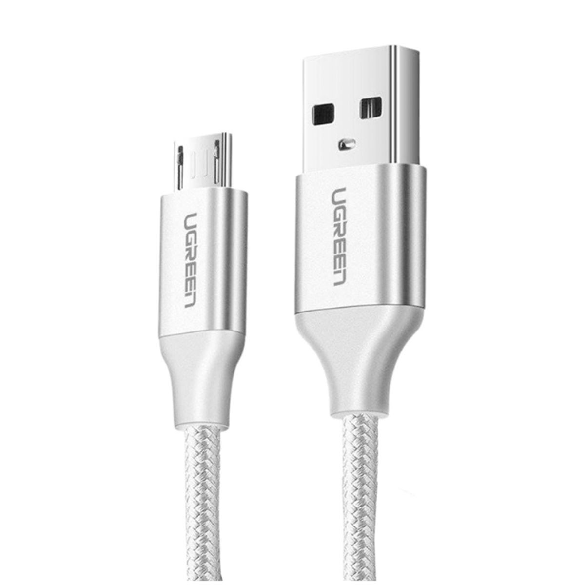Cáp sạc nhanh Micro USB Ugreen 60152 US290 dài 1.5m, màu trắng, mạ niken bện nhôm