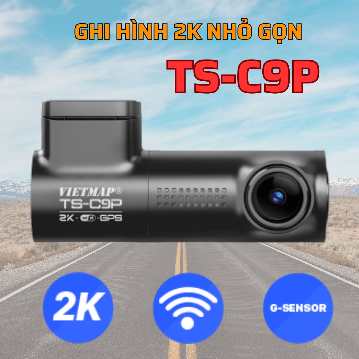 Camera giám sát hành trình 2K Super HD Vietmap TS-C9P Cảm biến G-Sensor, màn hình LCD 0,96 inch, chip GPS