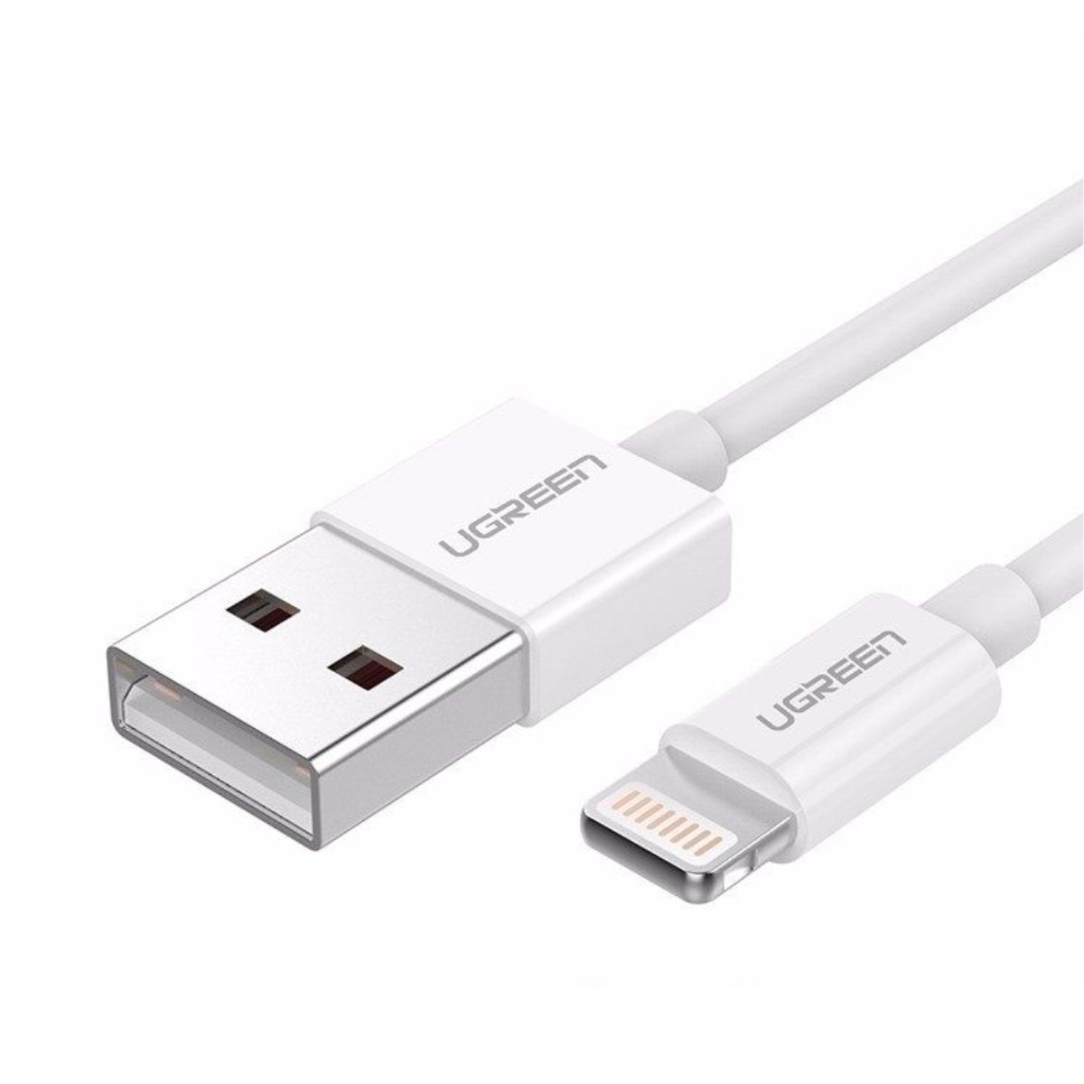 Cáp sạc nhanh 50cm USB-A Male to Lightning Ugreen US155, 80313 màu trắng, hỗ trợ sạc nhanh 2,4A