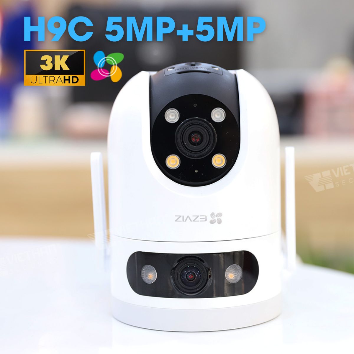 Camera 2 mắt Ezviz H9C 3K 5MP+5MP tích hợp mic và loa, cảnh báo chủ động, phát hiện con người