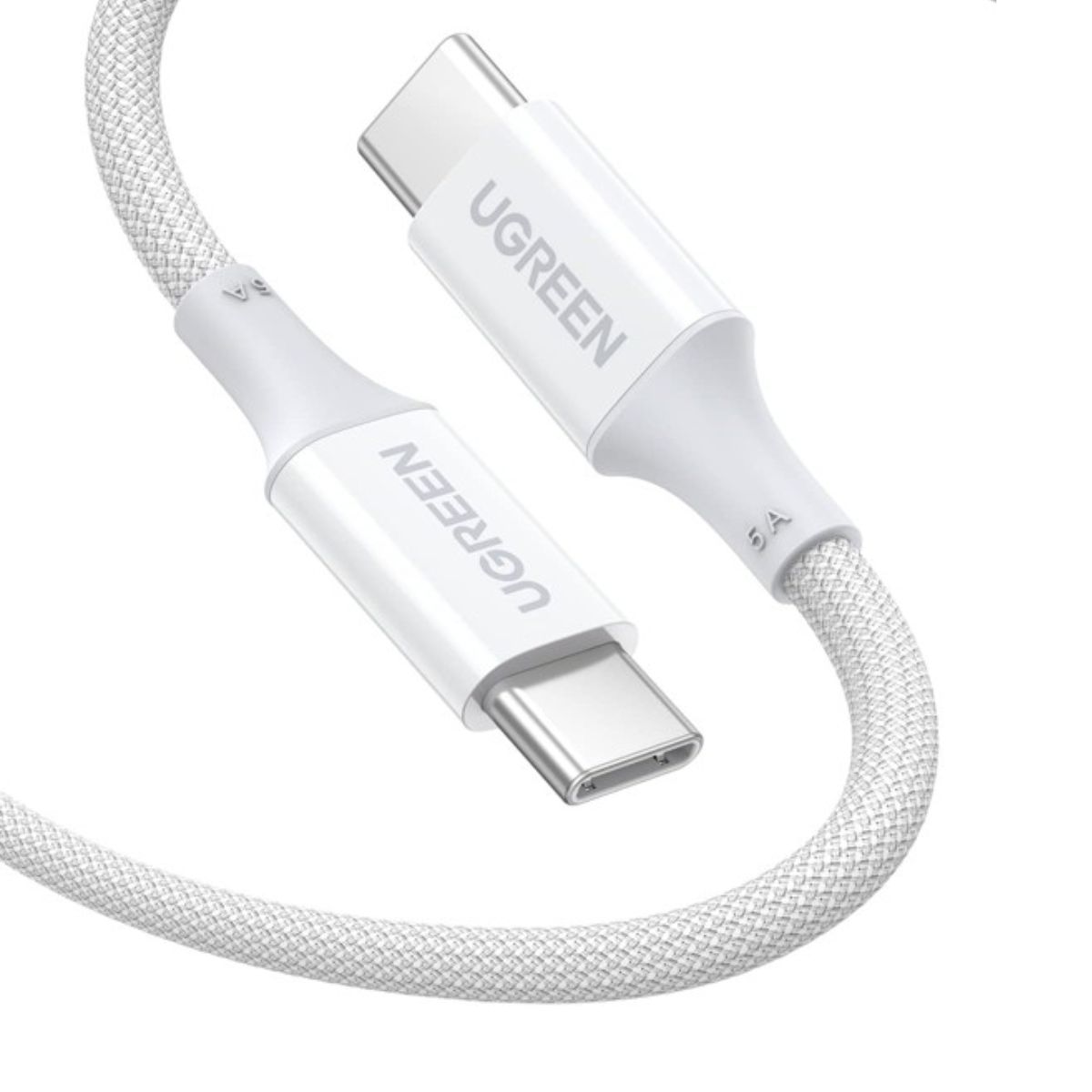 Cáp sạc chiều dài 2m silicone bọc nylon USB-C đến USB-C Ugreen 15269 US557 màu trắng, hỗ trợ PD 100W/5A