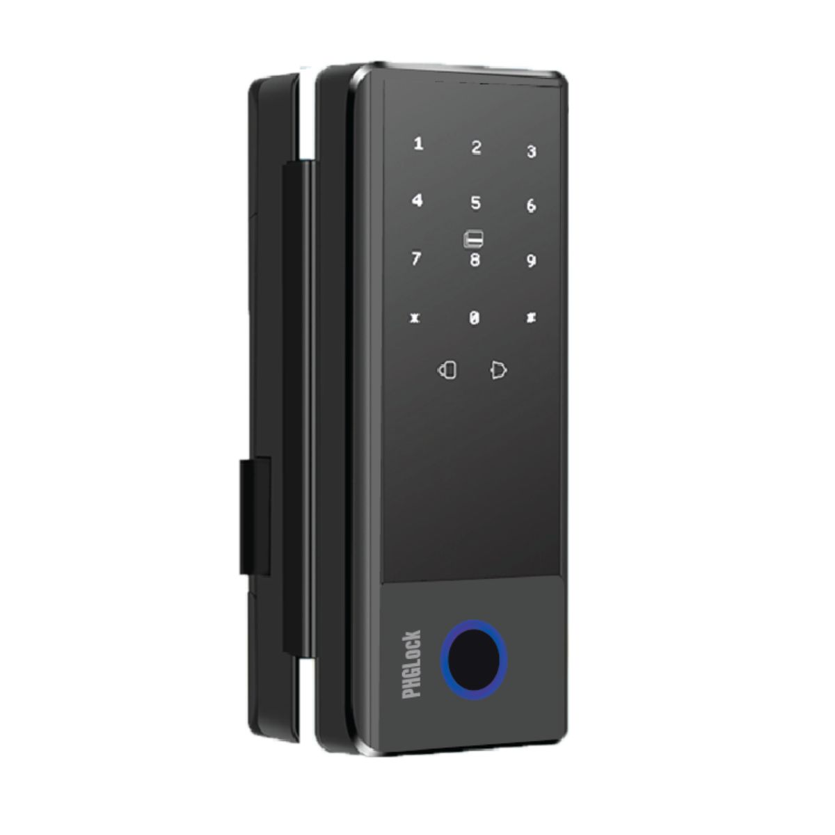 Khóa cửa điện tử cho cửa kính PHGLock FG5604 màu đen, 100 vân tay, 100 thẻ, 100 mã số, mở bằng Bluetooth và chìa cơ