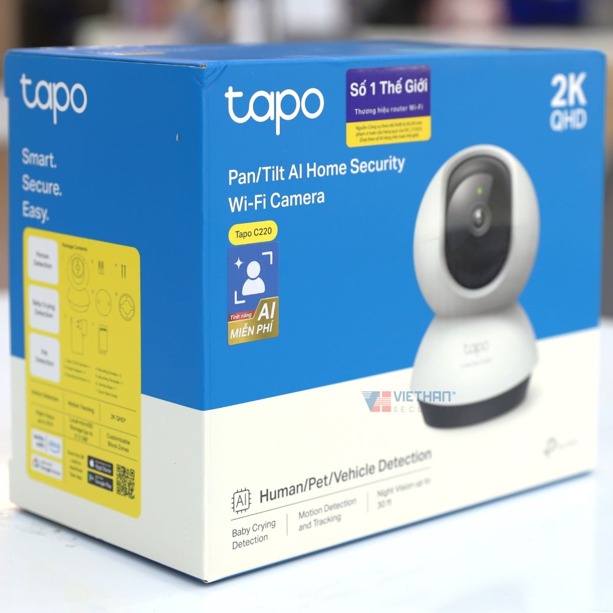Camera wifi trong nhà 360 độ 2K QHD TP-Link Tapo C220 đàm thoại 2 chiều, phát hiện thông minh