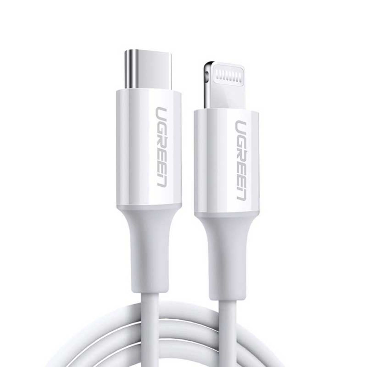 Cáp sạc nhanh USB-C sang Lightning Ugreen 60748 US171 chiều dài 1.5m, màu trắng, vỏ ABS, sạc nhanh 3A