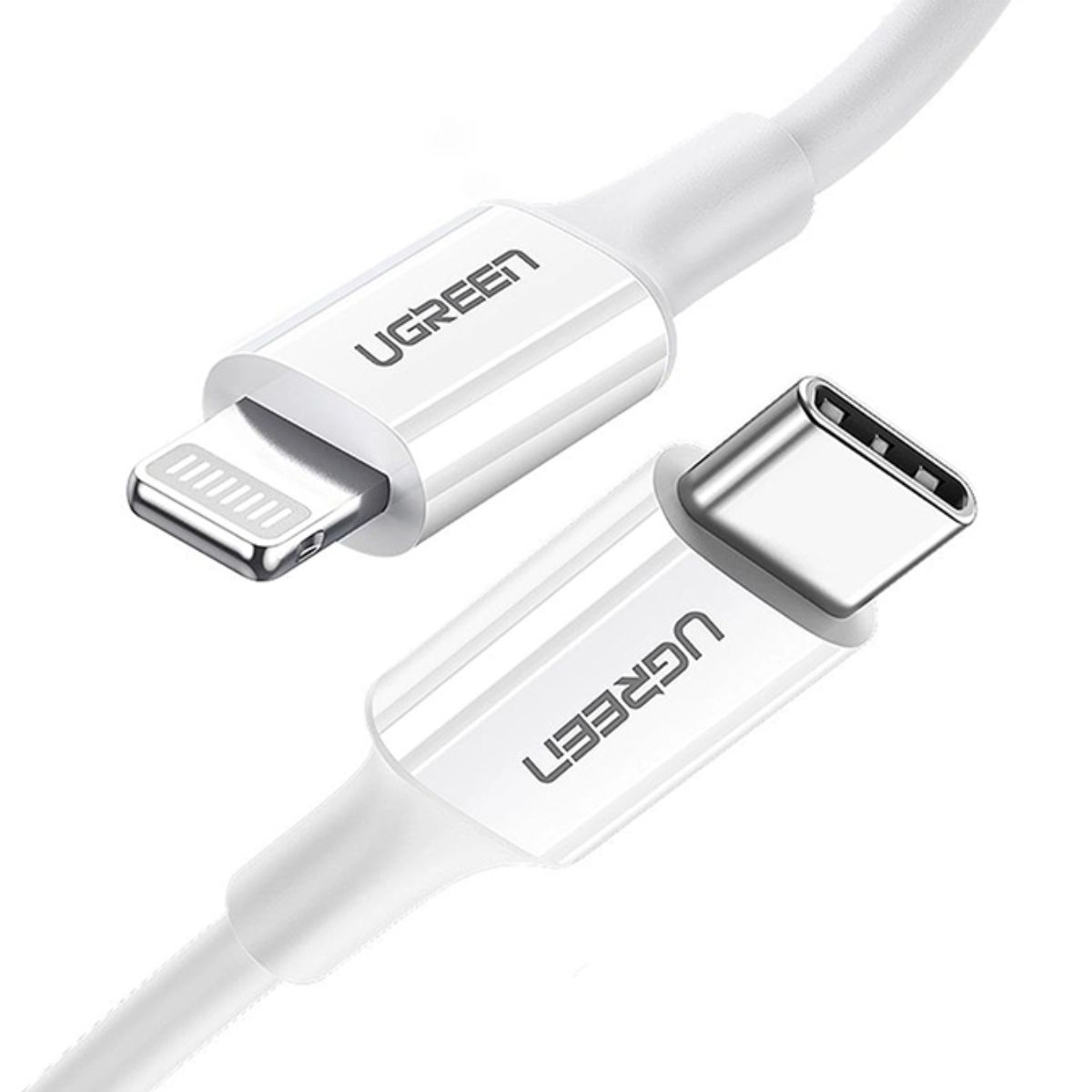 Cáp sạc nhanh USB-C sang Lightning Ugreen 60748 US171 chiều dài 1.5m, màu trắng, vỏ ABS, sạc nhanh 3A