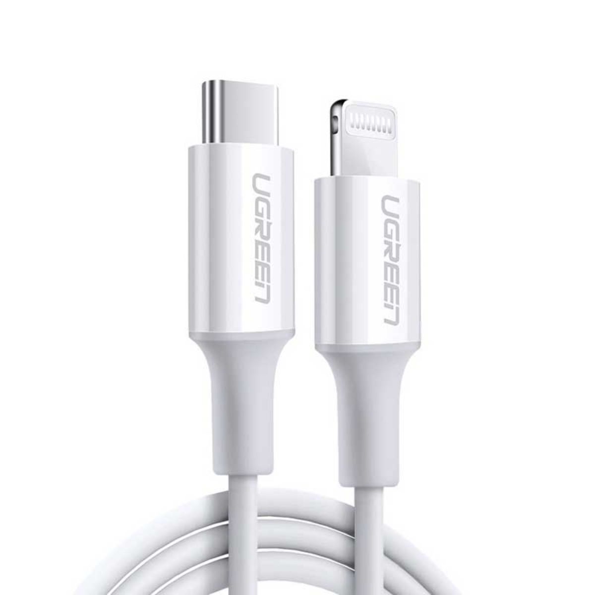 Cáp sạc dài 2m USB-C to Lightning Ugreen 60749 US171 màu trắng, hỗ trợ sạc nhanh 3A, tốc độ truyền 480Mbps