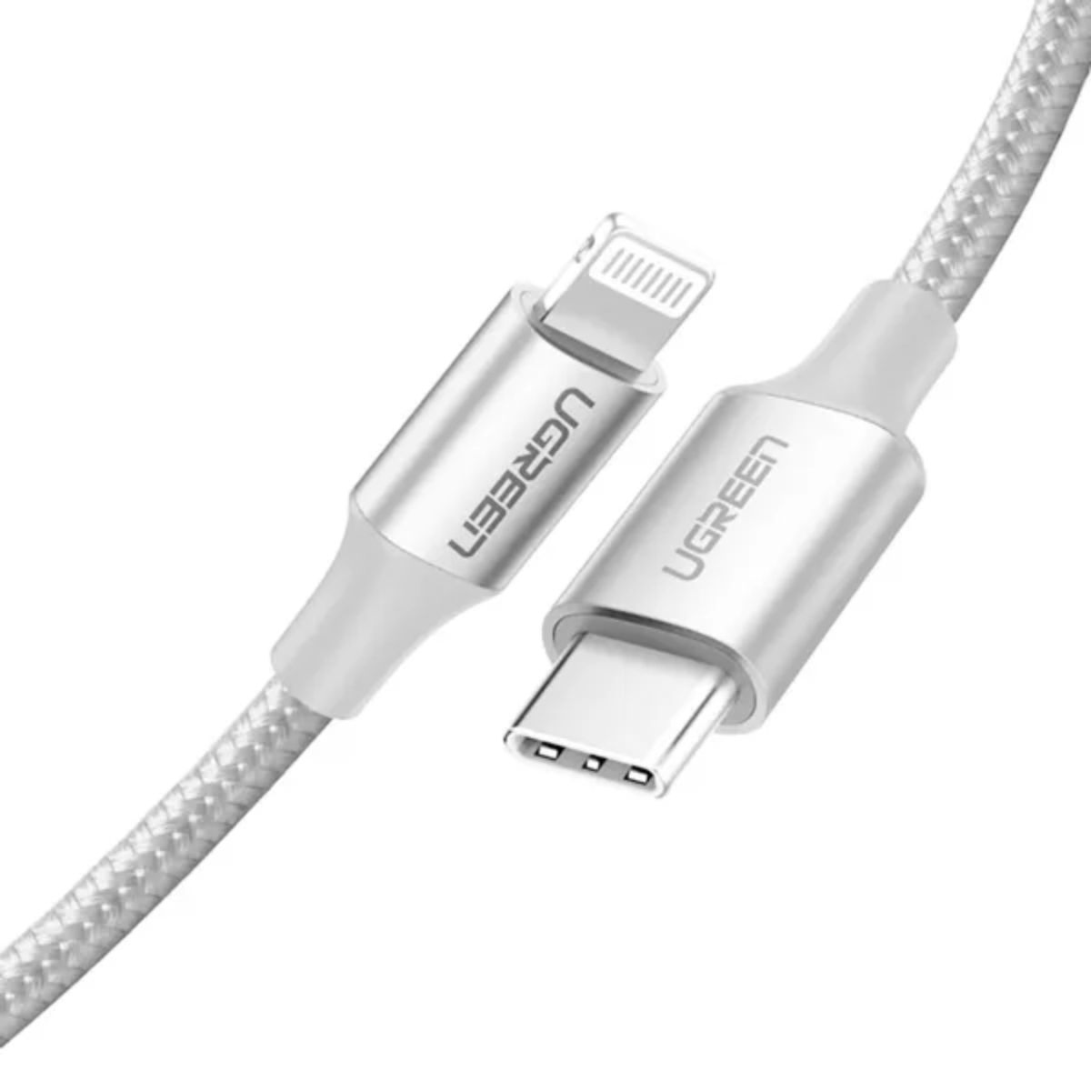 Cáp sạc dài 1,5m USB-C to Lightning Ugreen 70524 US304 màu bạc, vỏ nhôm, hỗ trợ sạc nhanh 3A