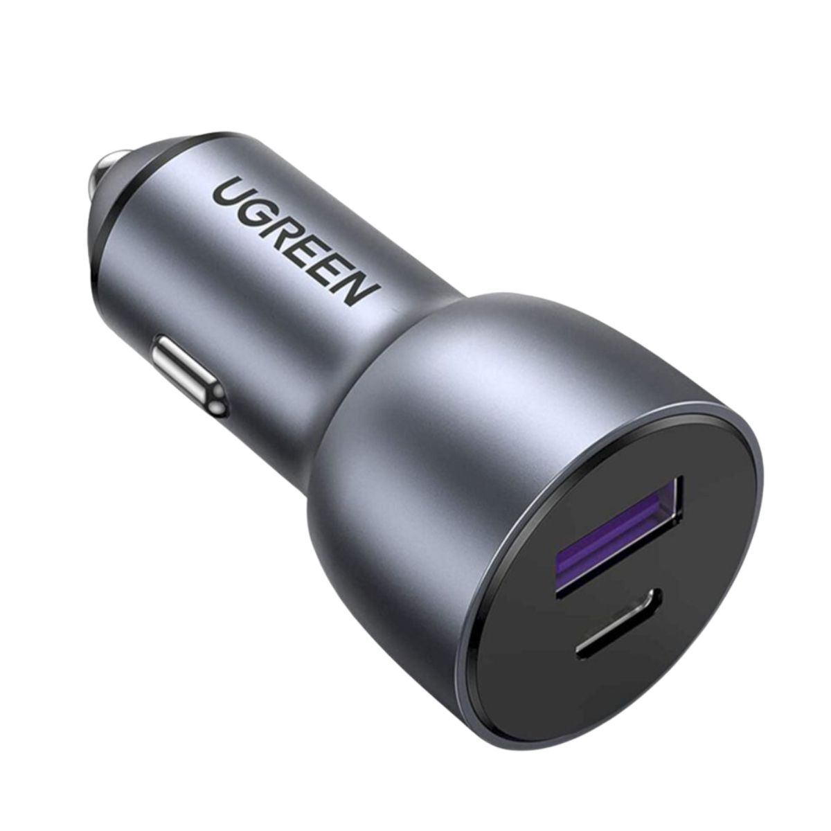  Bộ sạc xe hơi 2 cổng Ugreen 40858 CD130 màu xám, 1 cổng USB-C và 1 cổng USB-A