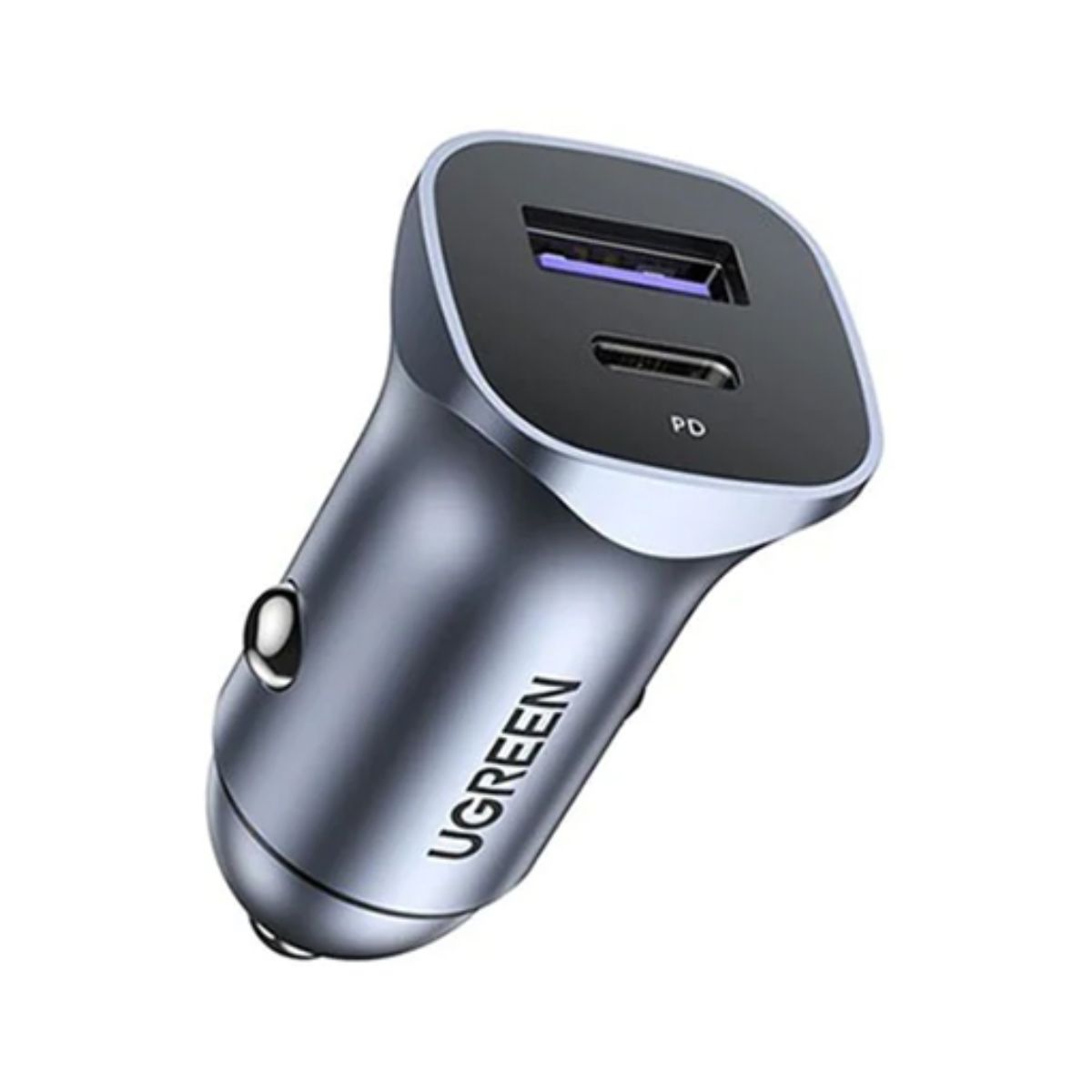 Bộ sạc xe hơi 2 cổng Ugreen 40858 CD130 màu xám, 1 cổng USB-C và 1 cổng USB-A