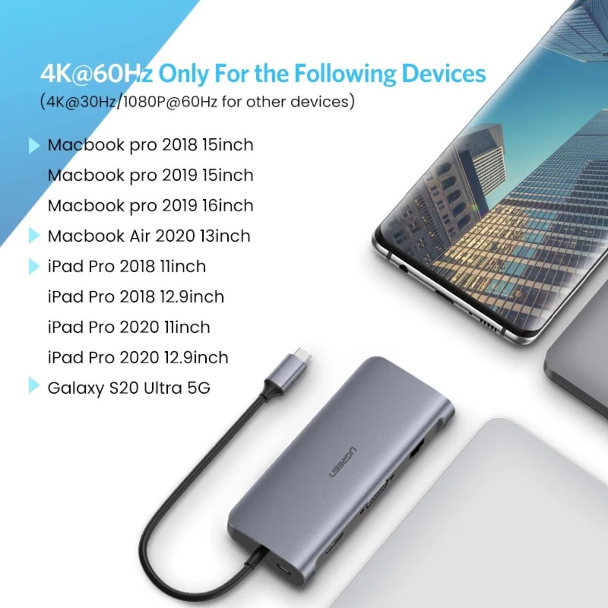 Bộ chuyển đổi Ugreen 9 in 1 70490 CM179 tốc độ truyền tải 1000Mbps
