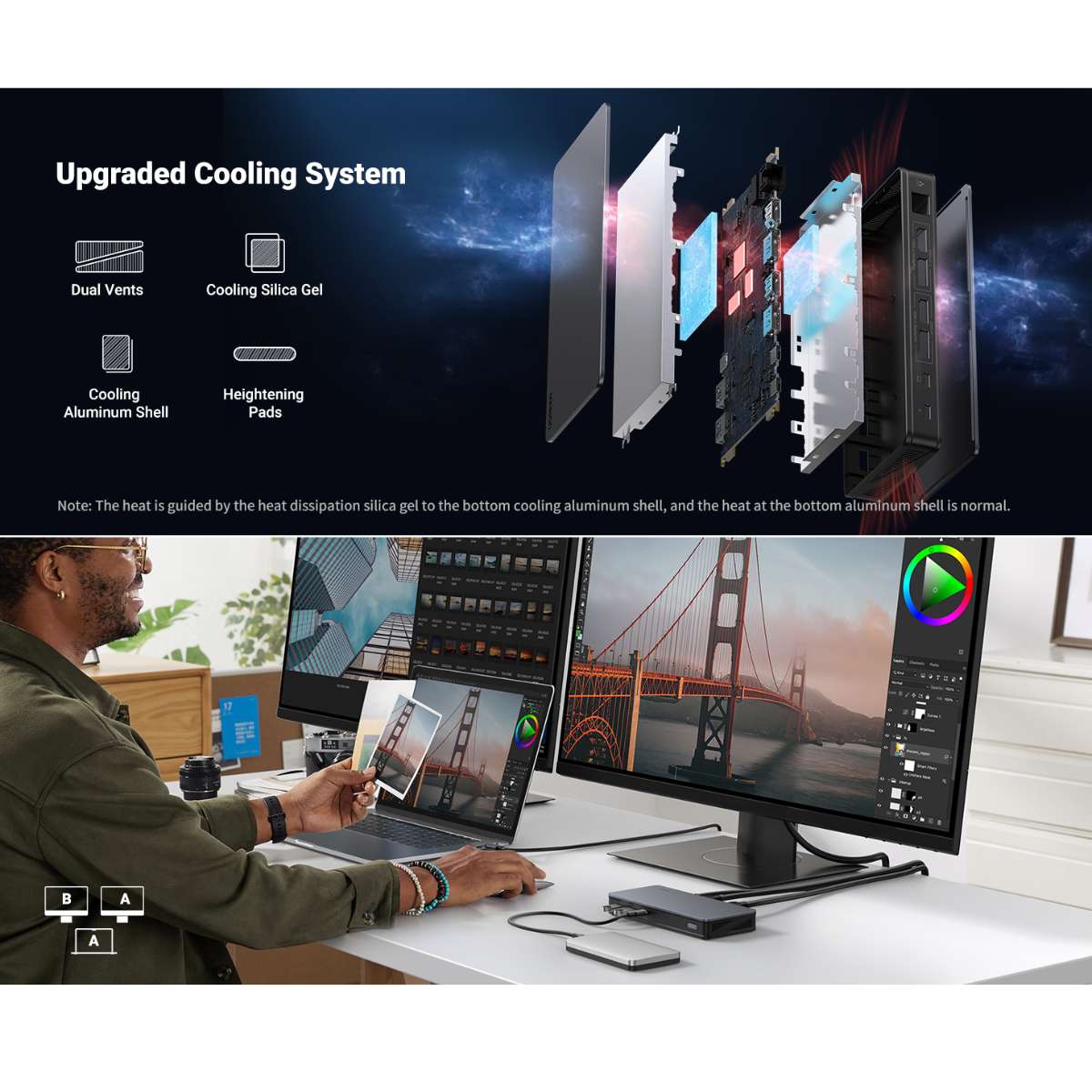 Bộ chuyển Docking 9 in 1 Ugreen 90912 CM615 tốc độ truyền dữ liệu 10Gbps, công suất PD100W