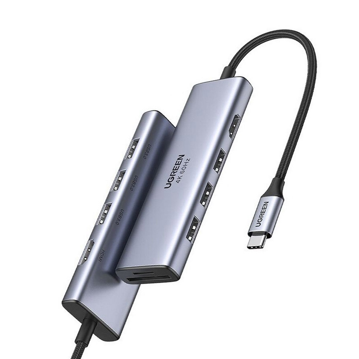 Bộ chuyển USB C 9 in 1 Ugreen 15375 CM498 USB-C sang 2*USB-C + RJ45 Gigabit + HDMI 4K60HZ + PD + SD + TF + 2*USB3.0 cm498