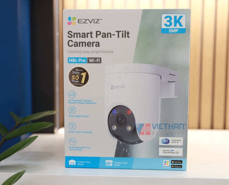 Camera Ezviz H8C pro 3K 5Mp wifi quay quét, AI phát hiện người xe cộ, còi và đèn