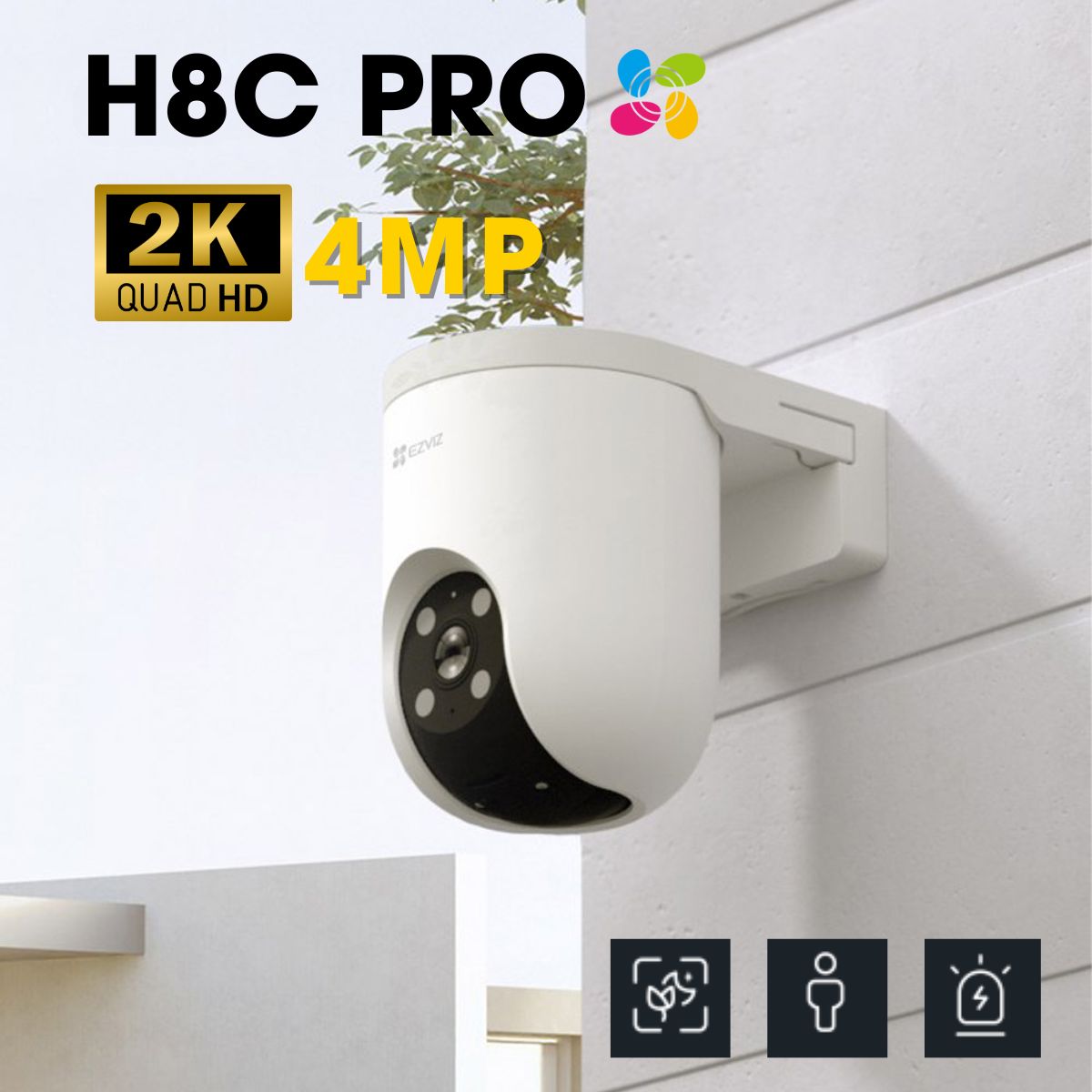 Camera wifi Ezviz H8C Pro 2K+ 4MP AI phát hiện người và xe, còi và đèn, đàm thoại 2 chiều, quay quét 360