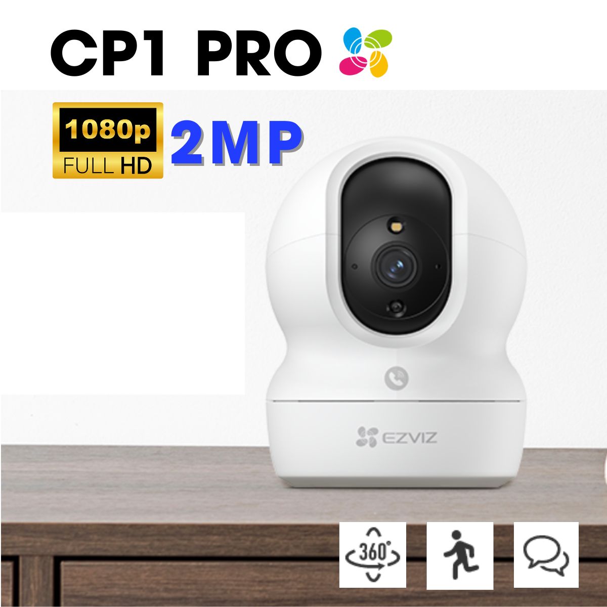Camera Ezviz CP1 Pro 2MP 1080p, nút call đàm thoại 2 chiều, theo dõi tự động, phát hiện người tiếng ồn lớn