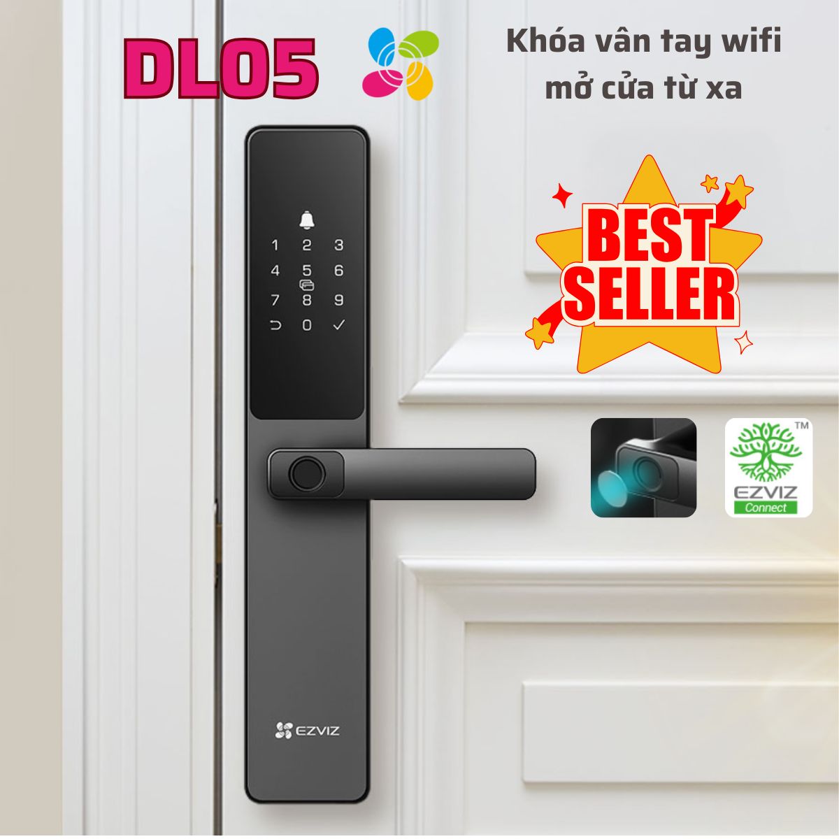 Khoá cửa vân tay Ezviz DL05 quản lý bằng app, hỗ trợ mã chống nhìn trộm, khoá an toan trẻ em, báo động chống phá hoại